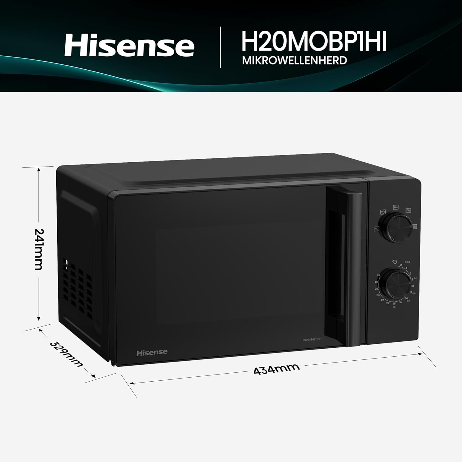 Hisense Elektronische Mikrowelle, Fassungsvermögen 23 l, Leistung 800 W, Grillleistung 1000 W, LED-Display mit Touch-Steuerung, Schwarz