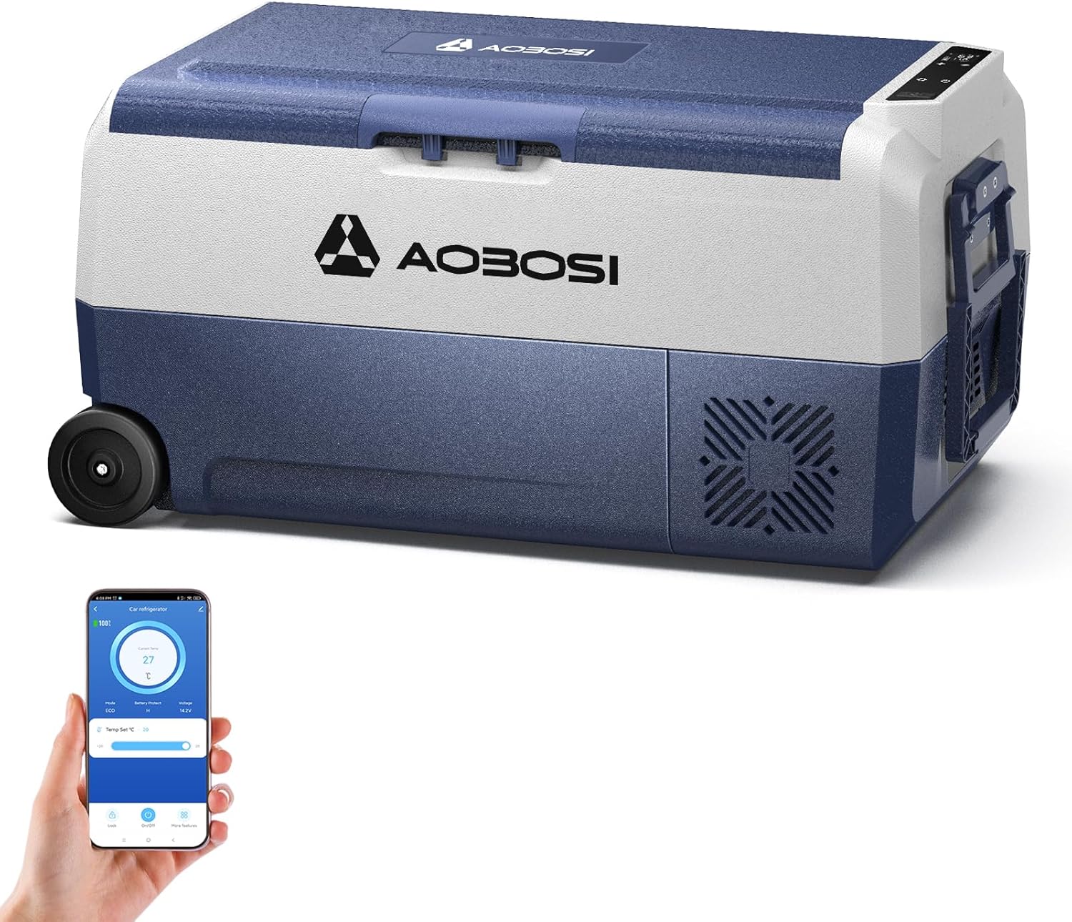 AAOBOSI Compressor Cool Box 36 L, Cool Box Car with WiFi App Control, 12/24 V and 100-240 V Electric Cool Box, up to -20 °C for Car, Truck, Boat, Motorhome, Camping, Double Zone