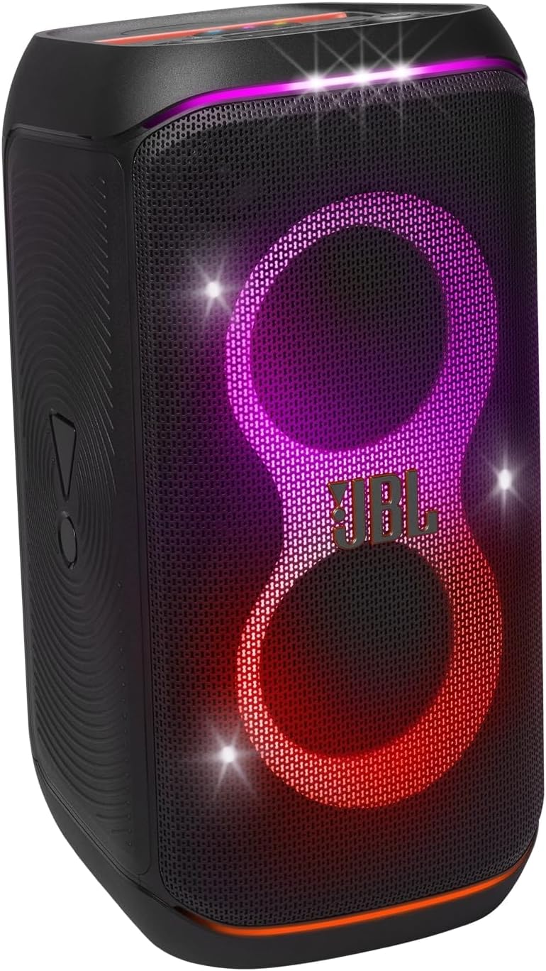 JBL Partybox Stage 120 in Schwarz – Tragbare Bluetooth-Lautsprecher-Box mit JBL Pro Sound, Lichtshow, KI-Sound-Boost und Teleskopgriff – 12 h Laufzeit