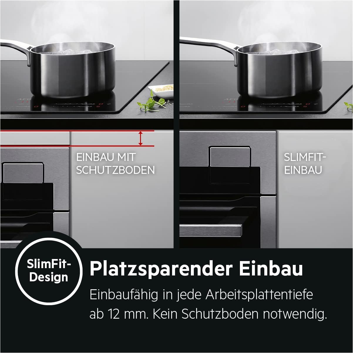 AEG IKE84441XB Autarkes Kochfeld / Herdplatte mit Touchscreen, Topferkennung & Hob²Hood-Funktion / Induktionskochplatte / 4 Kochzonen / Edelstahlrahmen / 80 cm Schwarz