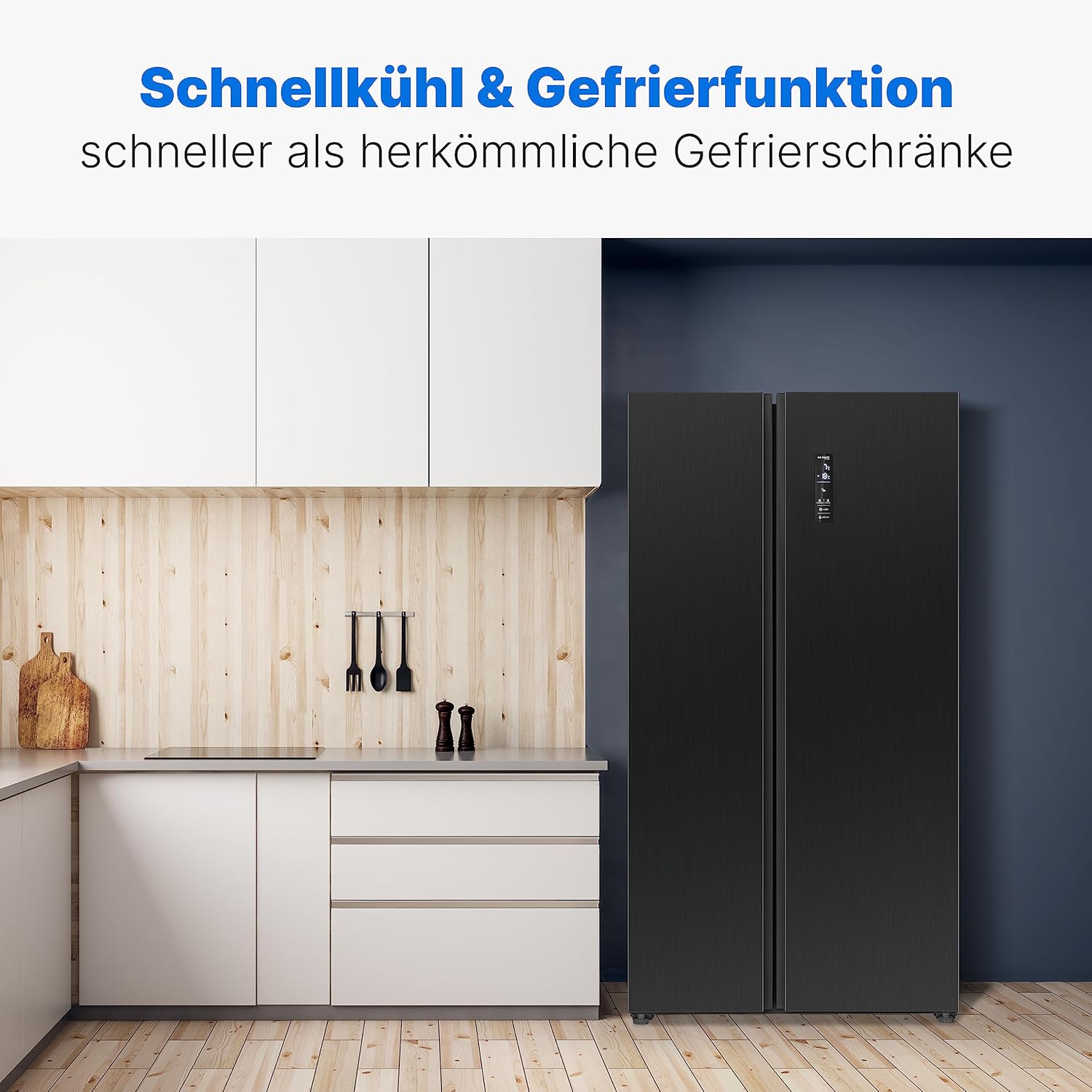 Bomann® Side by Side Kühl Gefrierkombination | No Frost | 442L Inhalt | Kühlschrank mit Gefrierfach | Kühlschrank mit MultiAirflow-Technologie | Verbrauch 287 kWh/Jahr | SBS 7344 black-inox