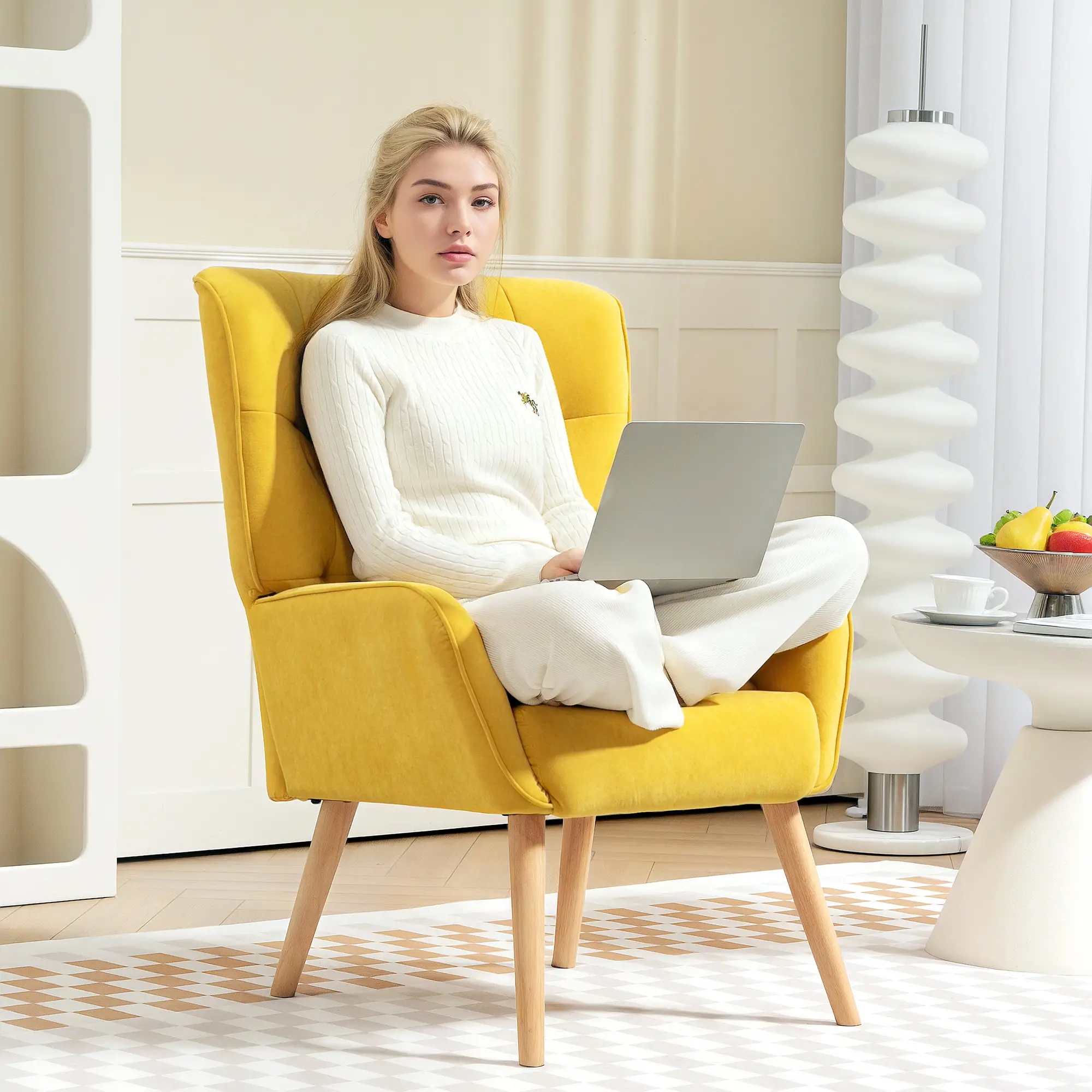 HOMCOM Polsterstuhl Loungesessel luxuriöser Komfort Steppung Samt Gelb