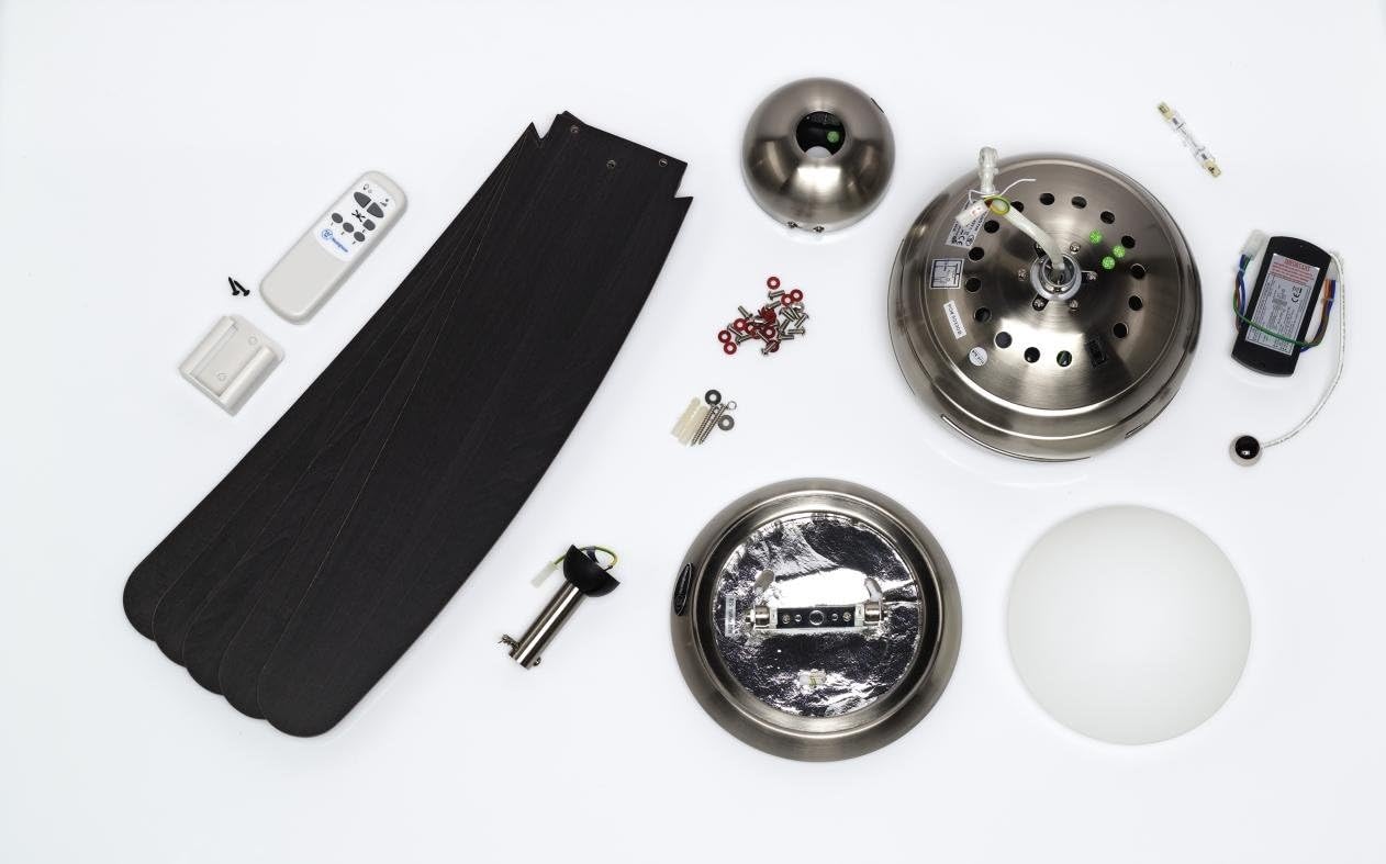 132 cm Deckenventilator Bendan 72220 mit Einzelleuchte und fünf Flügeln, Ausführung in seidenmattem Chrom mit Opalmilchglas