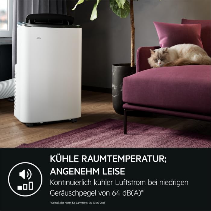 AEG Chillflex Pro AXP26U338CW mobile Klimaanlage / LED Display / Touch-Buttons / Fernbedienung / 30-40 m² / Kühlfunktion / Ventilator / Entfeuchtungsfunktion / Automatik / weiß/silber/schwarz