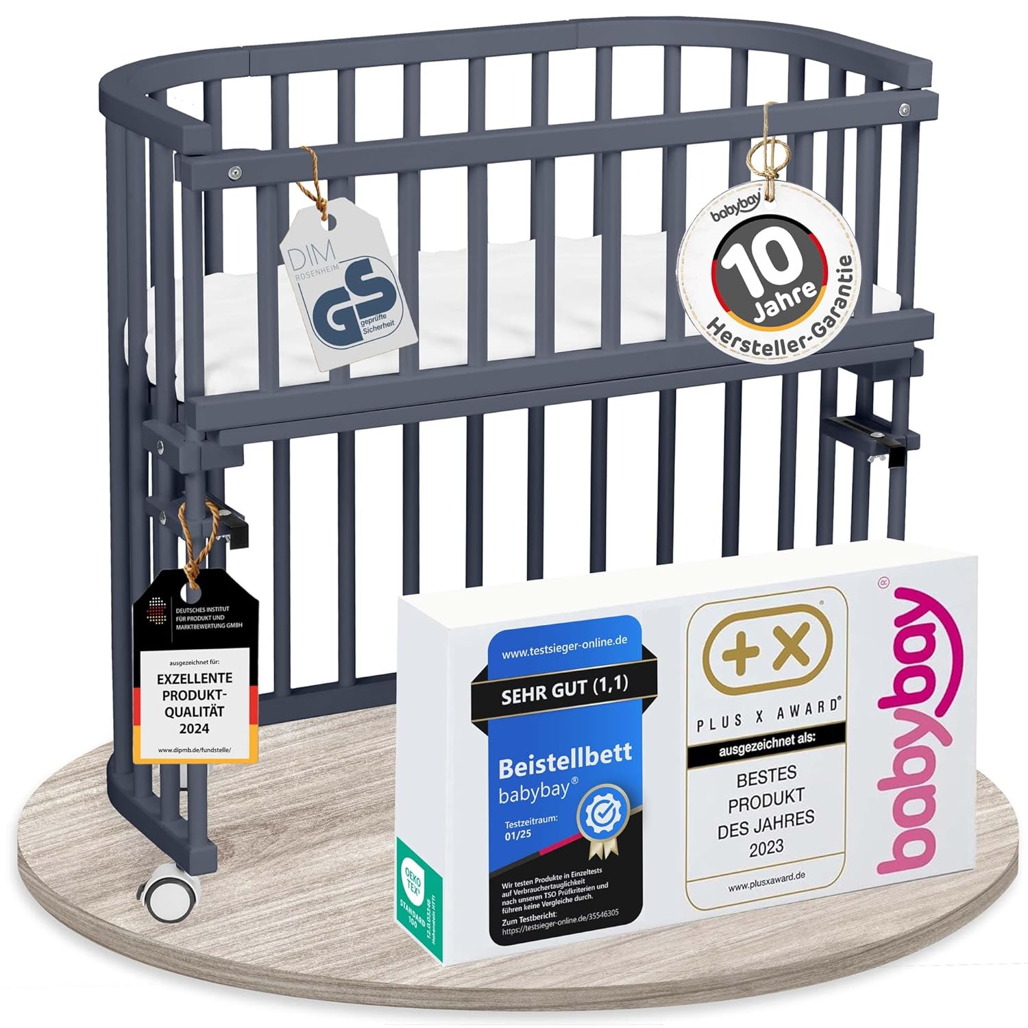 babybay Original Beistellbett aus massivem Buchenholz / kompakt & verwandelbar / Kinderbett Höhe stufenlos verstellbar & umweltfreundlich / mitwachsendes Babybett (weiß lackiert) / inkl. Matratze