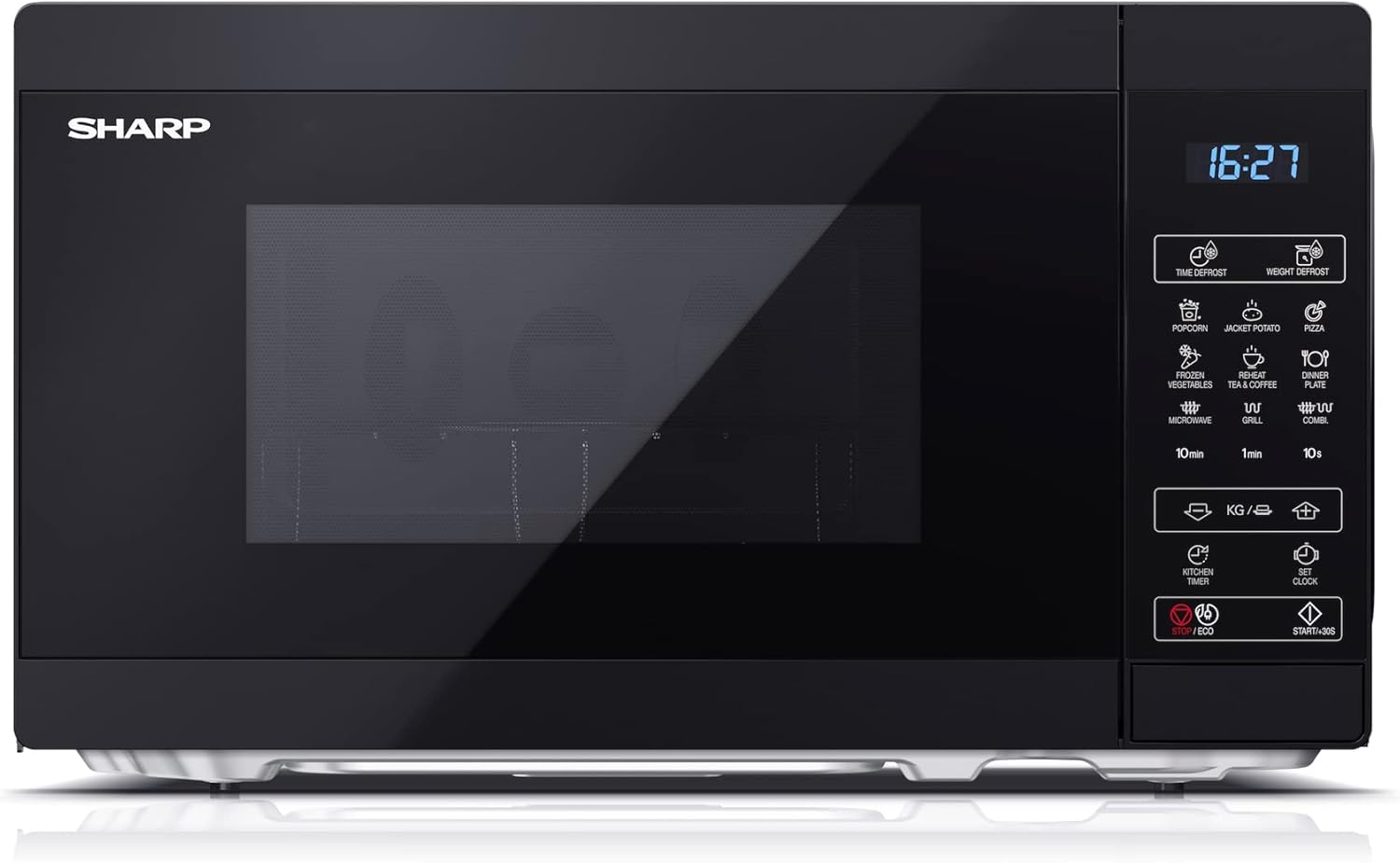 SHARP MG81ES Mikrowelle mit Grill (Mikrowelle: 900W, Grill: 1100W, 11 Leistungsstufen, Auftaufunktion, Abmessungen: 512x300x396cm, Emaille-Keramik-Garraum mit antibakteriellen Eigenschaften), silber