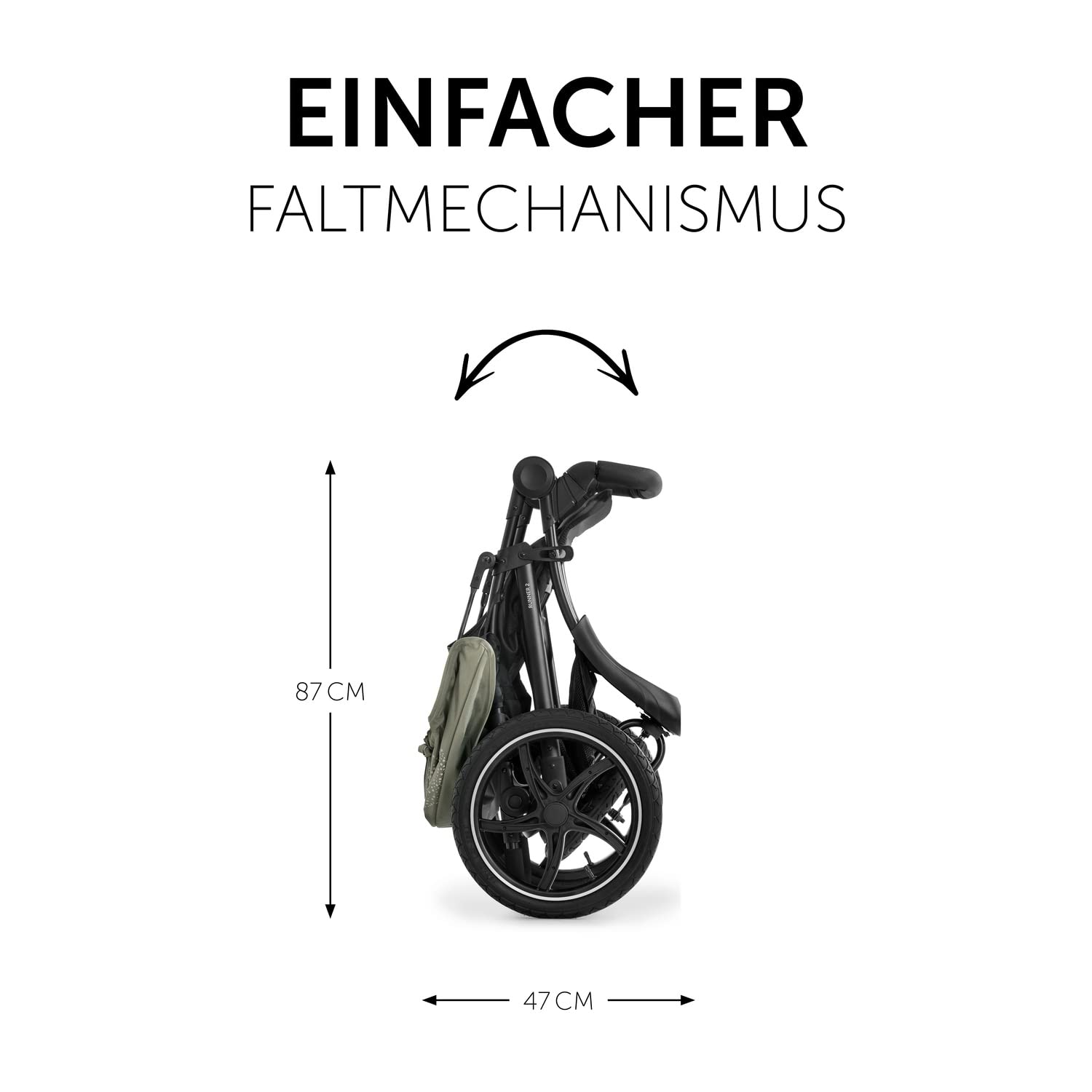 hauck Kinderwagen Runner 2, Dreirad Buggy mit XL Lufträder für Kinder bis 22 kg, UV-Schutz 50+, Belüftungsfenster, Höhenverstellbar, Faltbar, XL Korb bis 3 kg, Liegefunktion (Black)