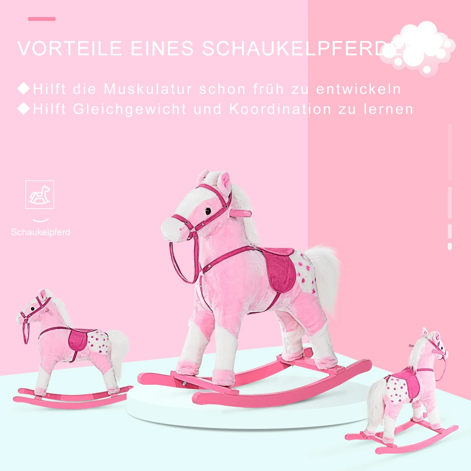 HOMCOM Schaukelpferd Schaukeltier mit Sound rosa