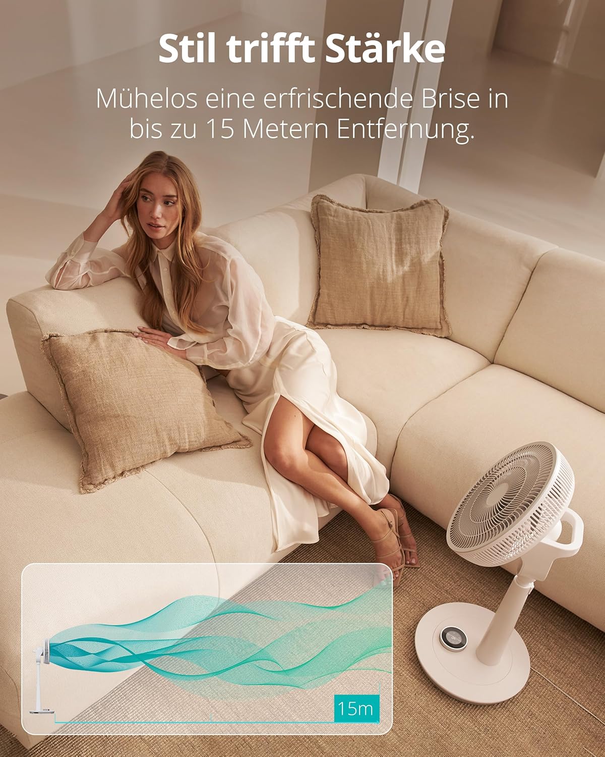 Duux Whisper 2 Standventilator Leise - Sparsamer DC-Motor mit 26 Geschwindigkeiten - Ventilator Höhenverstellbar (73-95cm) - Horizontale + Vertikale Oszillation - Weiß