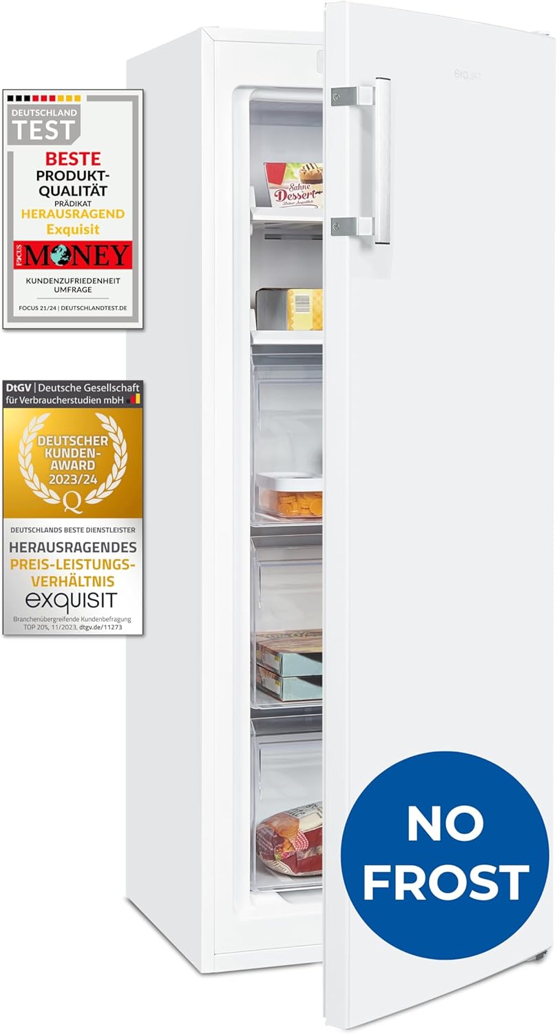 Exquisit Gefrierschrank NoFrost, Tiefkühlschrank groß, 161 Liter, Schnellgefrieren, Alarm-Funktion, GS5231-NF-H-040C weiss