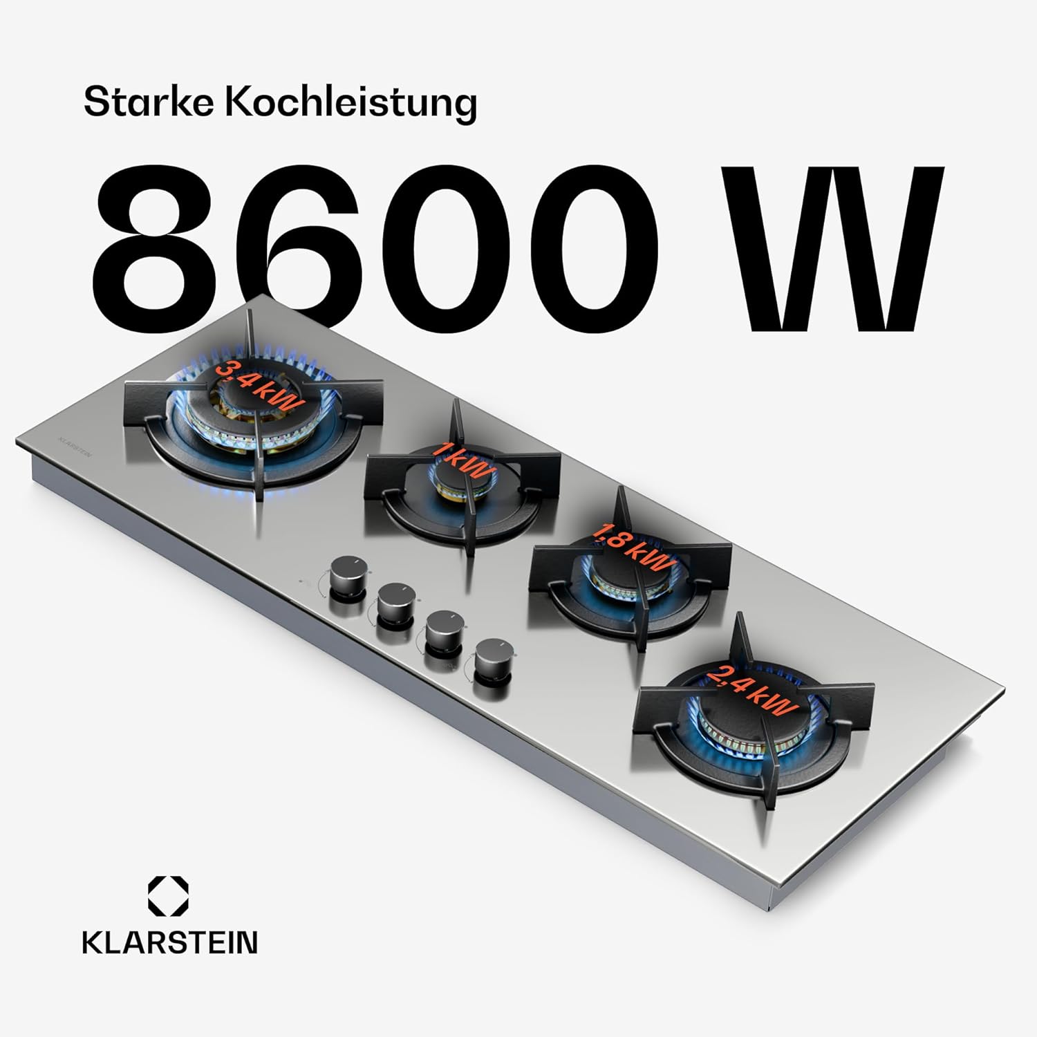 Klarstein Gasherd, Gaskochfeld 5 Flammen, Einbau-Gaskocher für Zuhause & Wohnmobil, Campingkocher mit Glasplatte, Gasherd für Propan- und Erdgas, Edelstahl Gas-Herdplatte Wok Brenner 10400 Watt