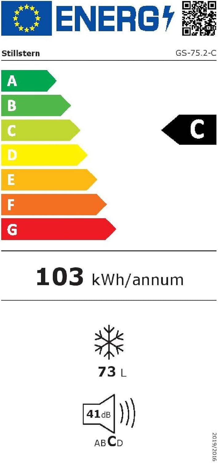 Stillstern Gefrierschrank C (73L) 4-Sterne-Gefrierfach -18°C, geringer Energieverbrauch, 3 Fächer, stufenlos regelbare Temperatur, wechselbarer Türanschlag, Gefrierschrank Klein, Tiefkühlschrank