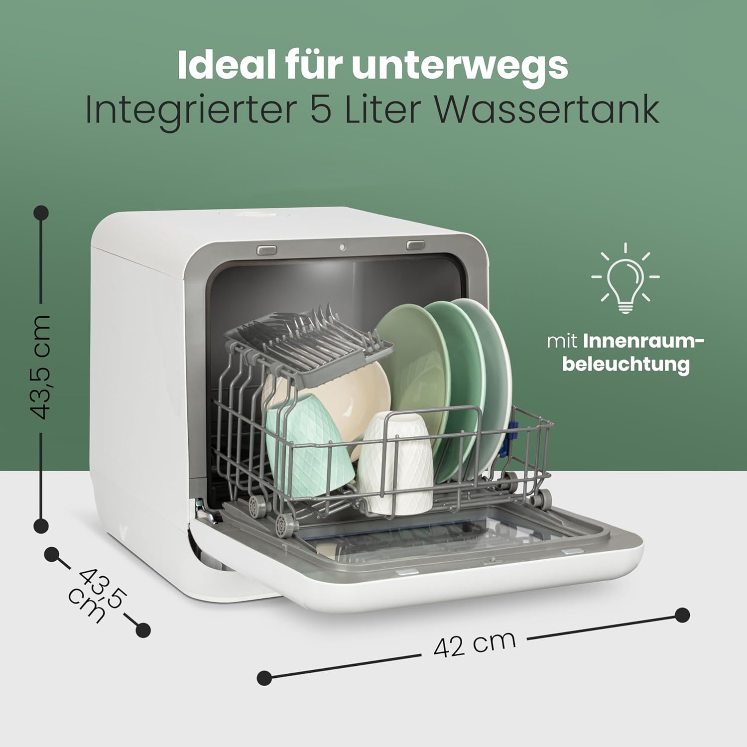 Bomann® Tischgeschirrspüler mit 5L Wassertank | ohne Wasseranschluss nutzbar | Mini Geschirrspüler | 5 Programme | Mini Spülmaschine 1-24 h Startvorwahl | Spülmaschine klein Tischspülmaschine TSG 5701