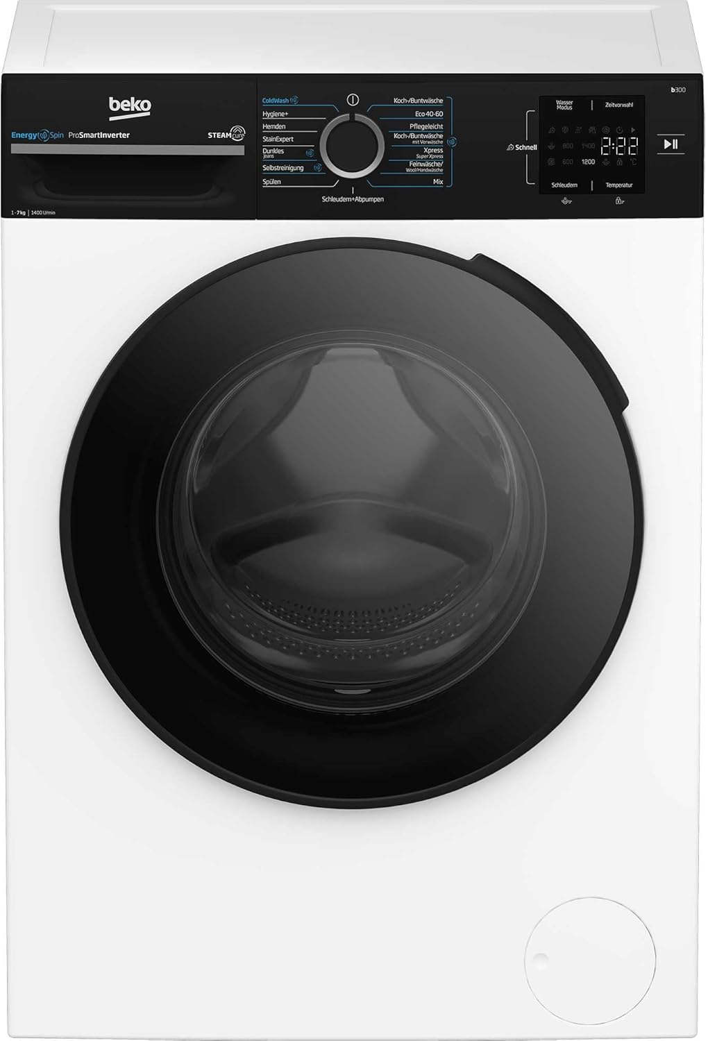 Beko WMC91464ST1 b300 Waschvollautomat, Waschmaschine, 9 kg, Bluetooth, ProSmart Inverter Motor, Dampffunktion, Pet Hair Removal, Watersafe+, Weiß