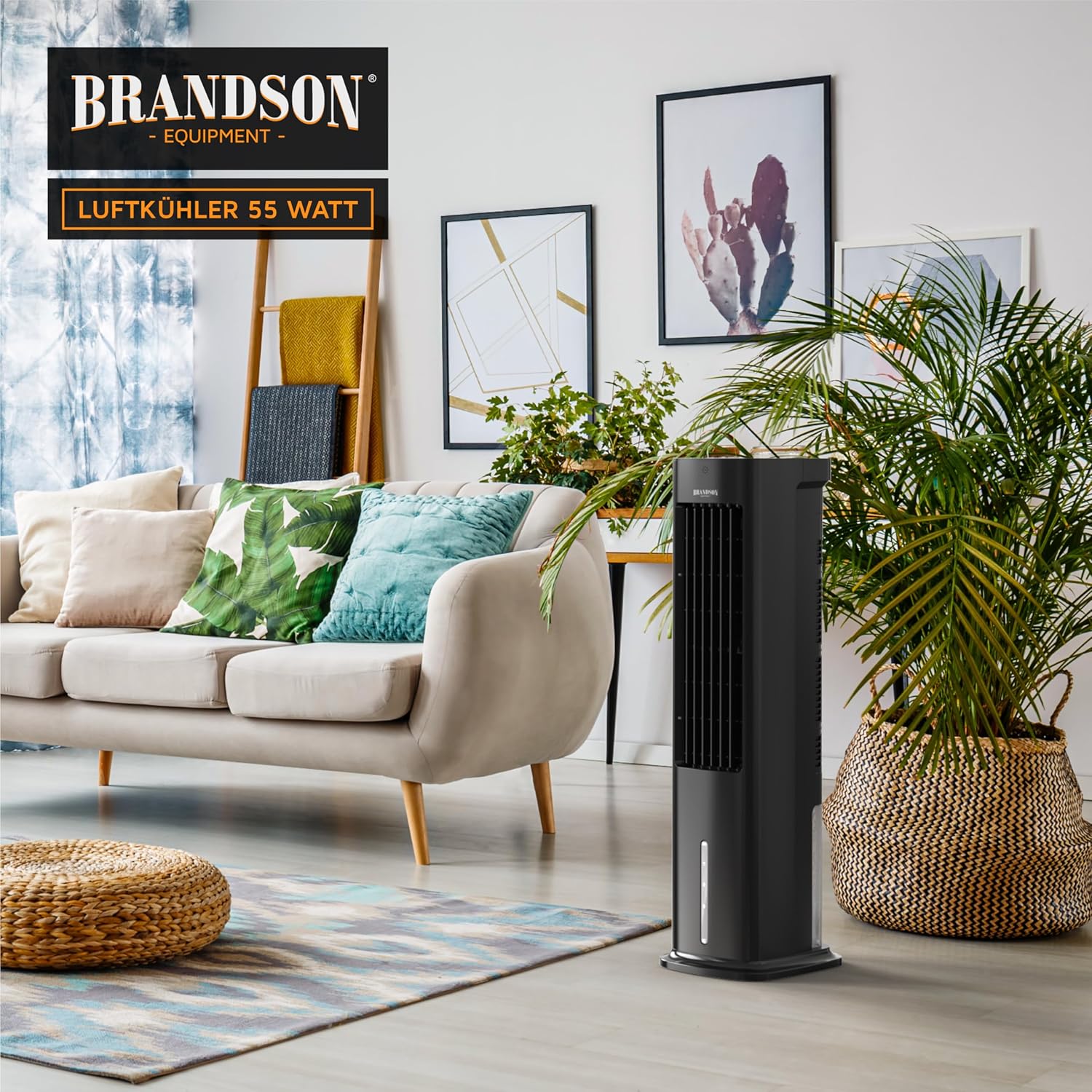Brandson - Luftkühler mit Wasserkühlung 5 in 1 - Verdunstungskühler, Luftbefeuchter, Ventilator & Luftreiniger, mobile Klimaanlage ohne Abluftschlauch - Preisträger 2025 - leise - 5L Wassertank