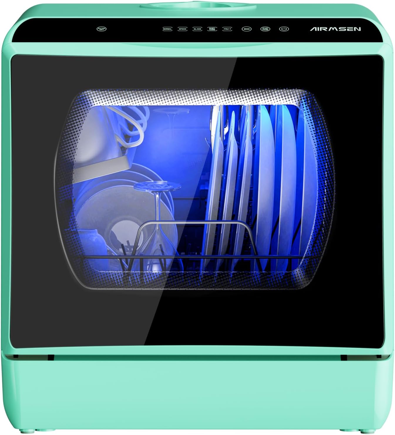 AIRMSEN Mini Geschirrspüler Tischgeschirrspüler mit 5+1 Programme 5L Wassertank, 2 Wege Wasserversorgung, Touch Control & LED-Display, Geeignet für Hausküchen, Wohnungen, Schlafsäle, Weiß & Schwarz