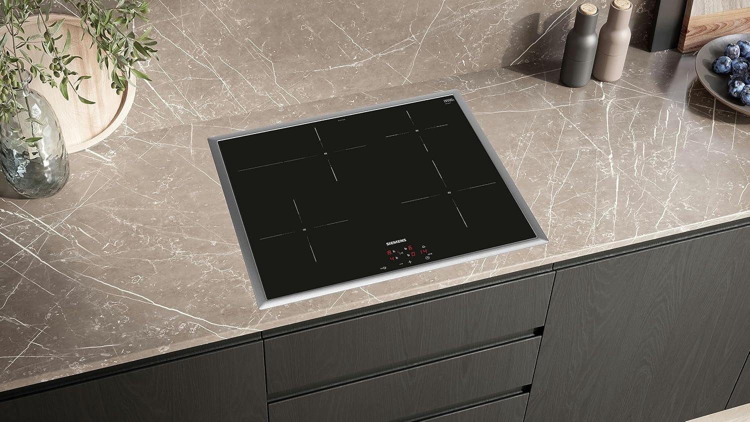 Siemens EQ522IA00 iQ500 Herd-Glaskeramik-Kochfeld-Kombination herdgesteuert, 59,4 cm breit, granit Glanz-Emaille - einfache Reinigung, cookControl10 - Automatikprogramme