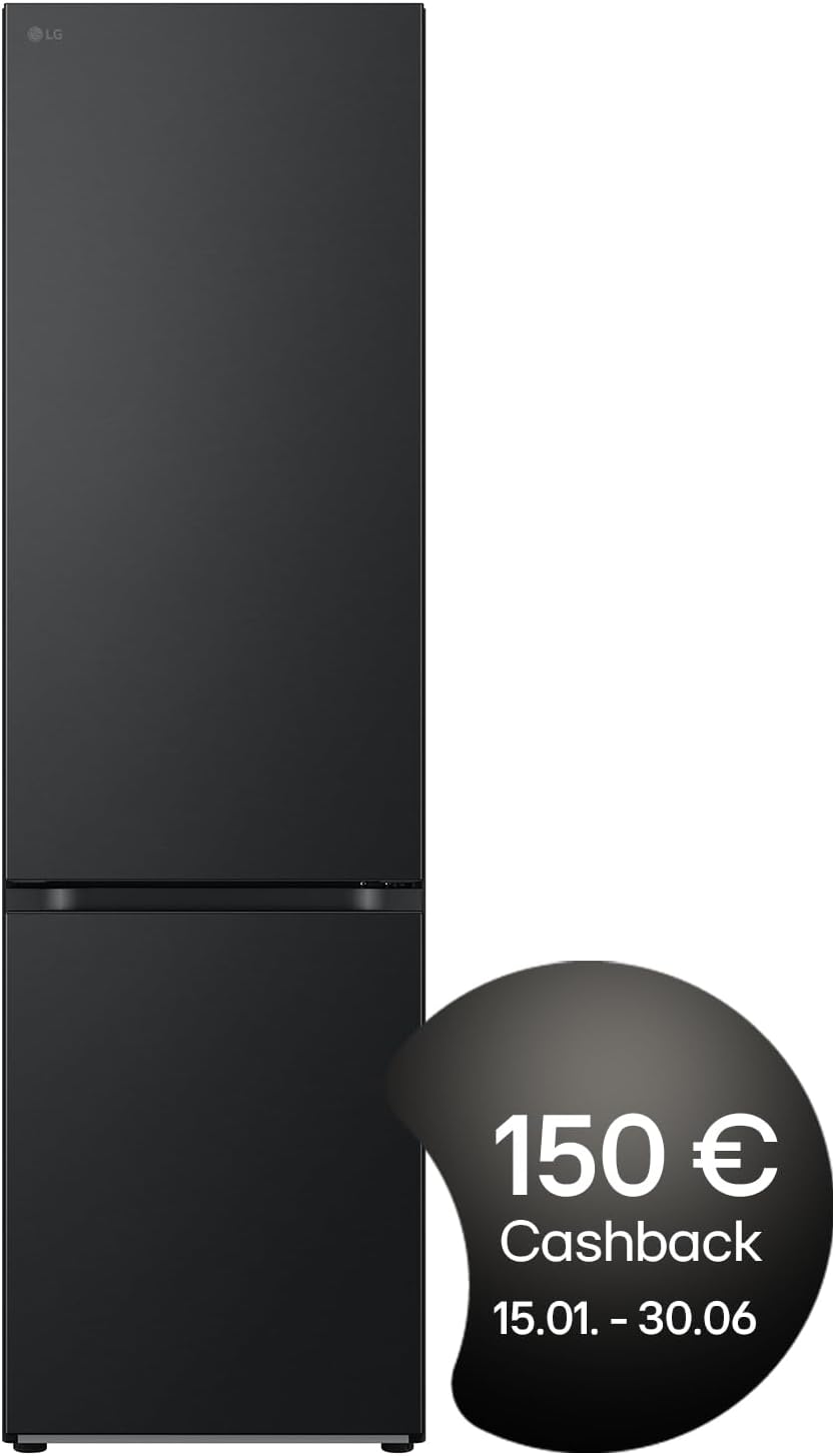 LG GBV22NCCEP Kühl-/Gefrierkombination – Smart Inverter Compressor, Total No Frost, Modern Flat Door Design, Matt Schwarz Metallic, Energieeffizienz A