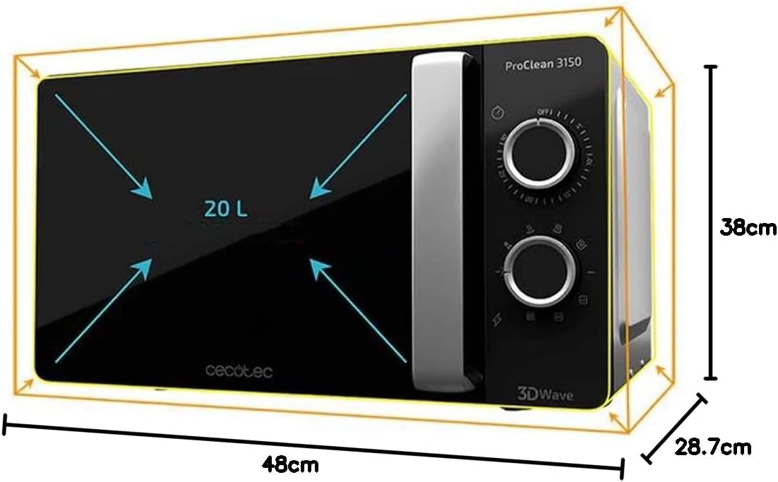 Cecotec Mikrowelle mit ProClean 8110 Grill. 28l Kapazität, Ready2Clean Beschichtung, 1000 W Leistung, 1000 W Grill, 5 Betriebsebenen, 8 Programme, 60 min Timer, LED-Anzeige