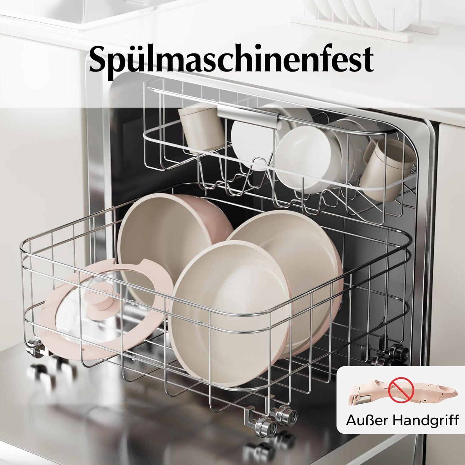 Redchef Topfsets Pfannenset 16-Teilig Antihaft-Keramik-Kochgeschirr-Set mit Abnehmbaren Griffen, Pfanne 20/26cm, Tiefe Bratpfanne 26cm, Topf 18/20cm, Stapelbar Topfset Für alle Herdarten, Ofenfest