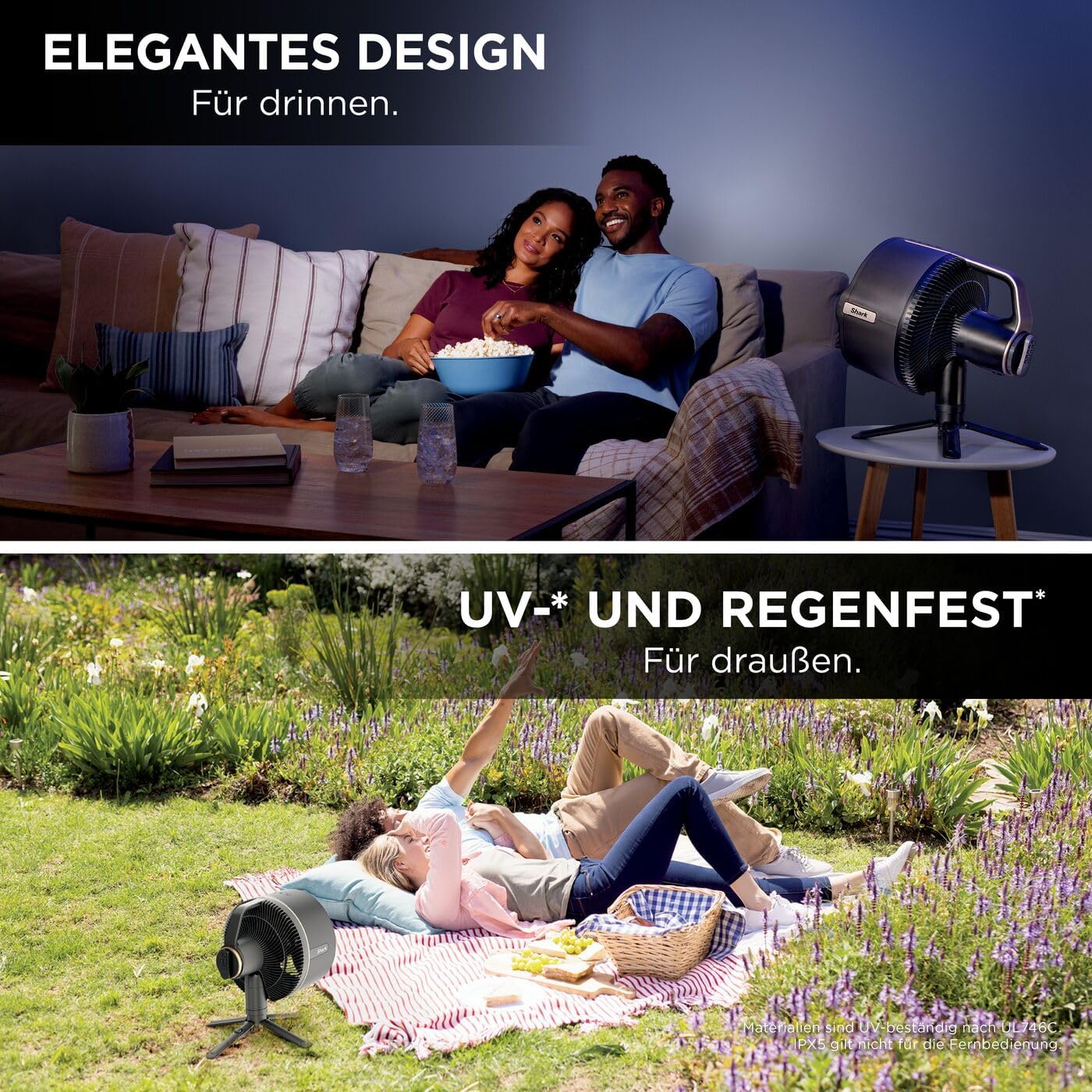 Shark FlexBreeze Ventilator Leise, Hybrid Ventilator Kabelgebunden & Kabellos, Tragbar, für Innen- und Außenbereich, UV- & Wasserbeständig, Ultraleistungsstark, Ultraleise, Weiß FA220EU