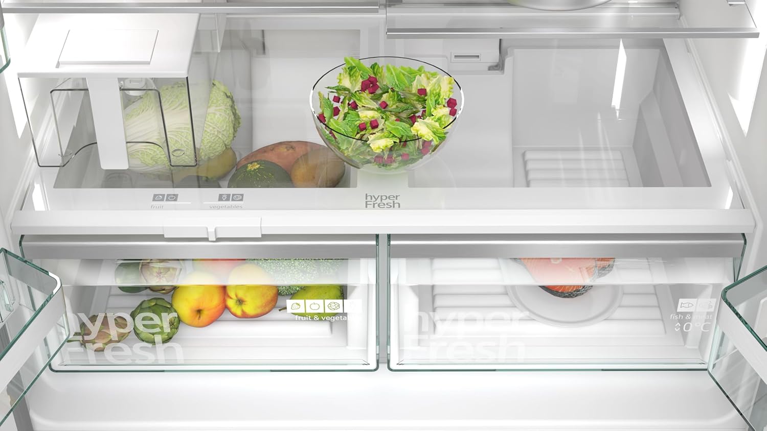 SIEMENS KF96NVPEA iQ300 Multi-Door-Kühlschrank, 183 x 91 cm, 405 L Kühlen & 200 L Gefrieren, hyperFresh längere Frische, noFrost nie wieder abtauen, superCooling schnellere Kühlung