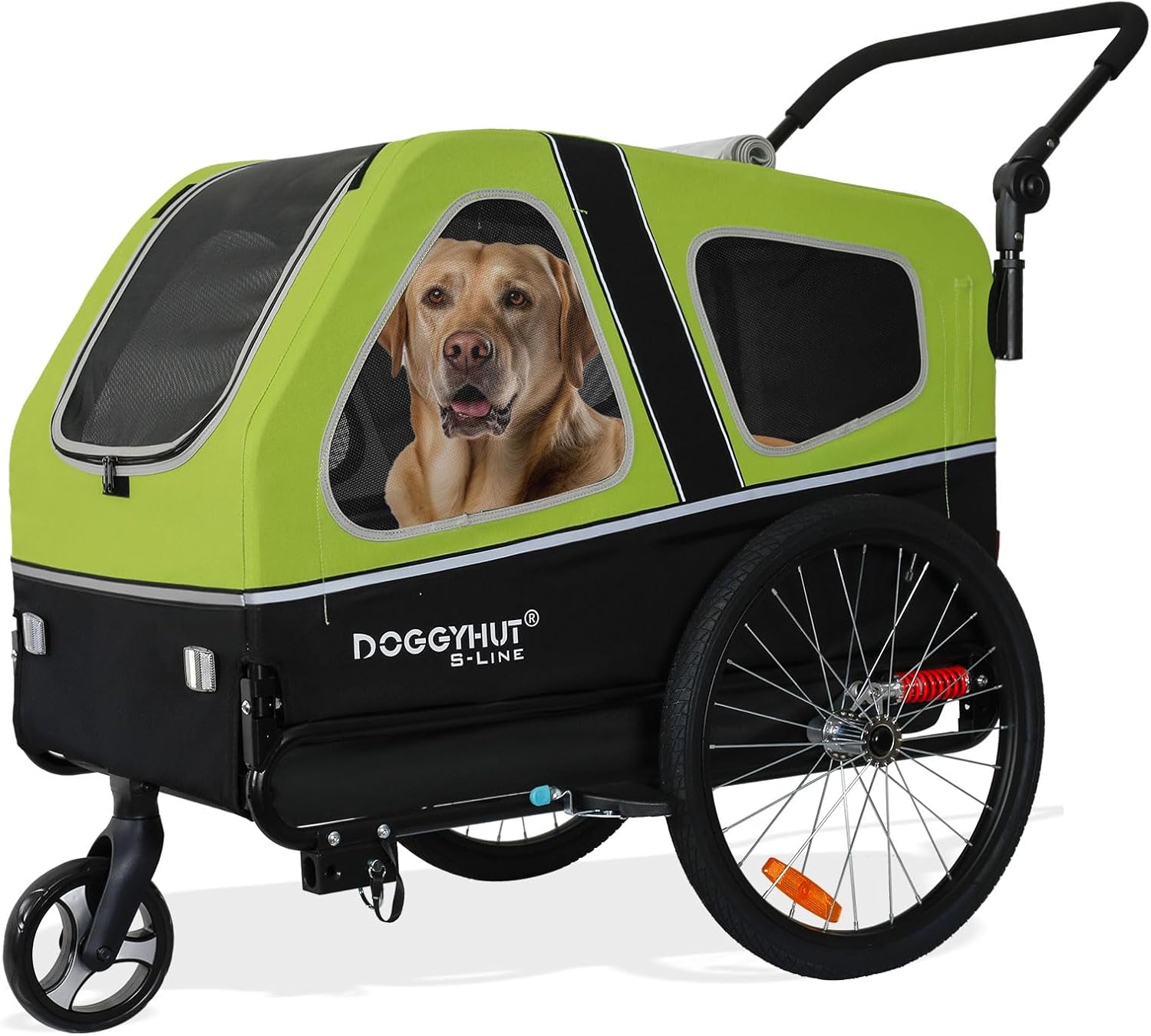 Doggyhut S-Line XL Hundeanhänger & Hundebuggy mit Federung 2 in 1 Hunde Fahrradanhänger Jogger gefedert bis 45 kg