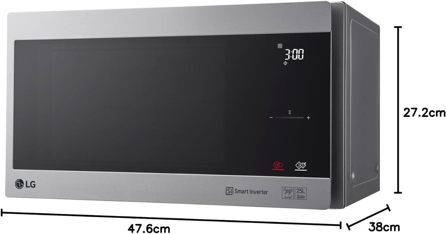 LG MS2595CIS Mikrowelle mit Smart Inverter Technologie, 25 Liter Kapazität, 1000 W, Automatikprogramme, einstellbare Leistungsstufen und EasyClean-Funktion, Silber