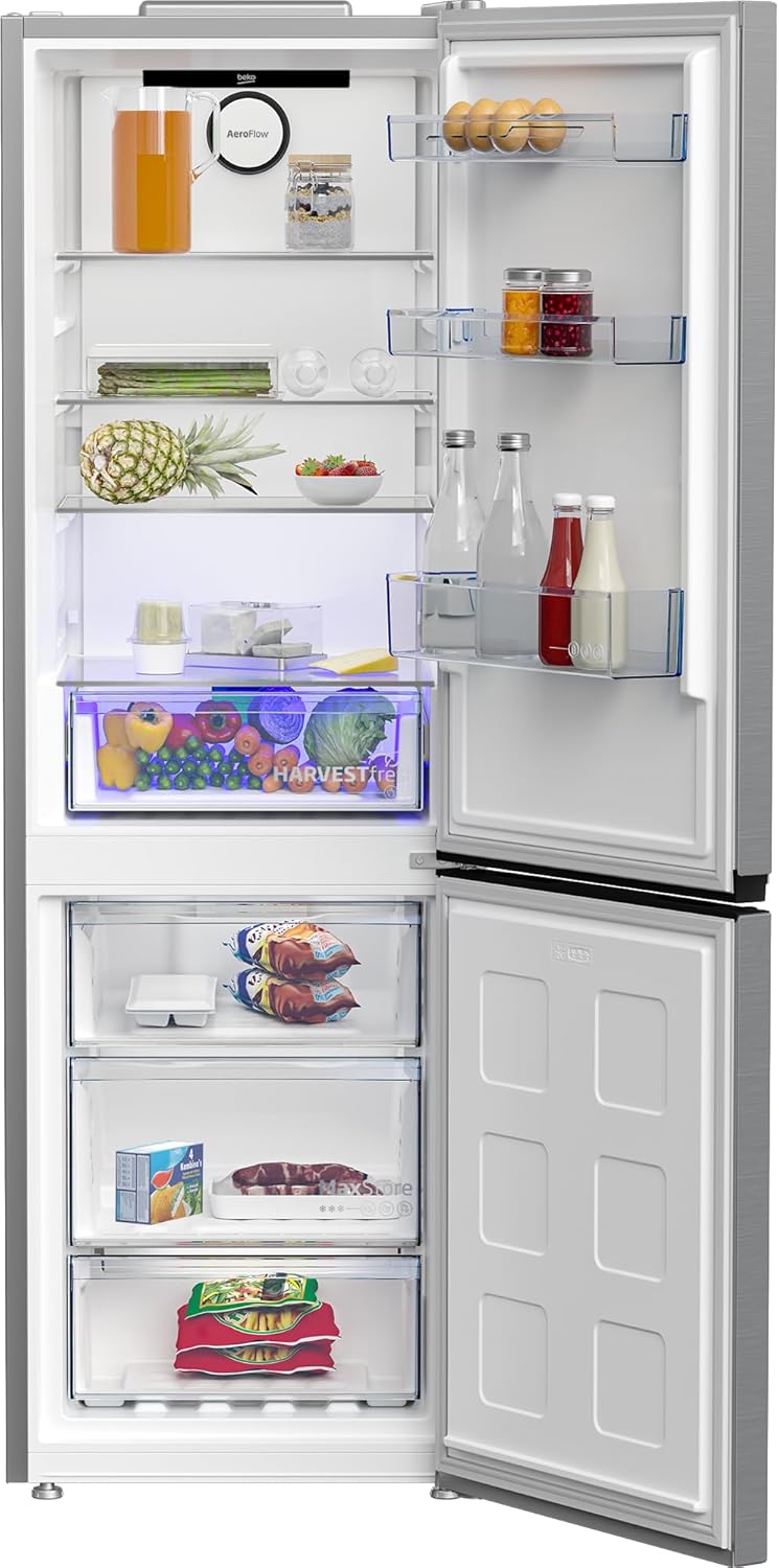 Beko RCNE366E70ZXBRN bPRO700 freistehende Kühl-/Gefrierkombination, großer Kühlschrank, 323 l Gesamtrauminhalt, HarvestFresh, NoFrost, leise, SmoothFit, 0°C-Zone, Dark Inox