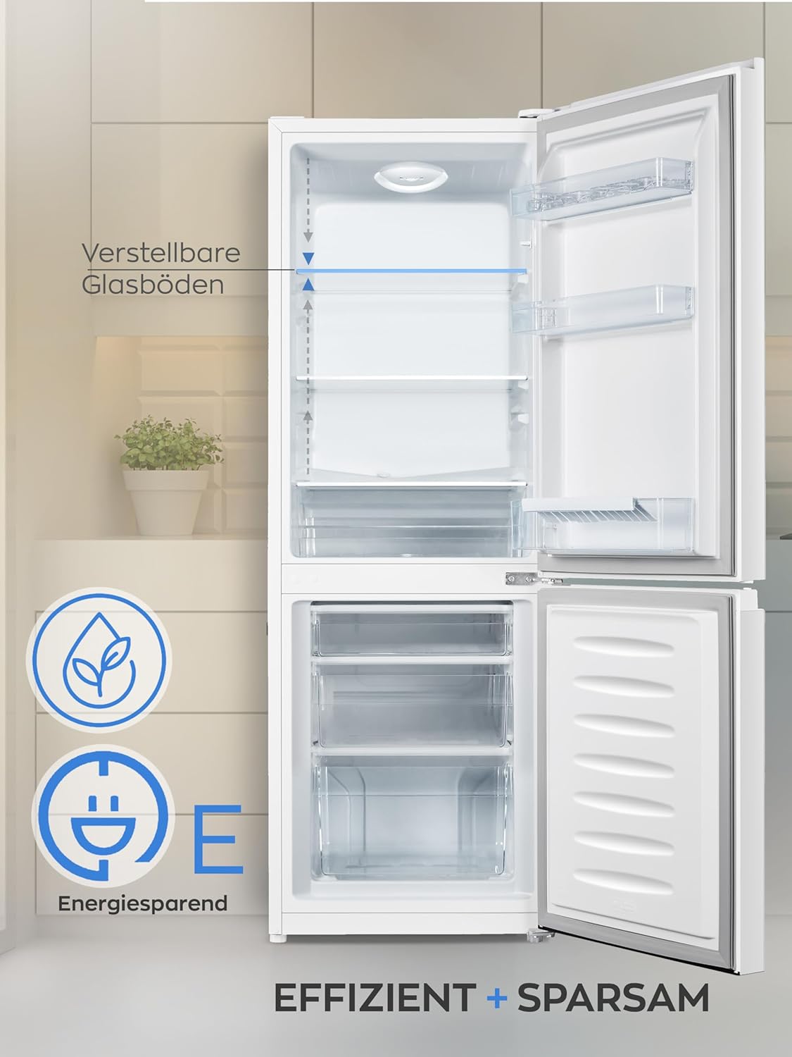 Heinrich´s Kühlgefrierkombination 175Liter, Kühlvolumen 122L, Gefrierfach 53L,LED Innenraumbeleuchtung, Kühlschrank Türanschlag wechselbar, leise 39dB,große Tiefkühlboxen, 7 Temperaturstufen, schwarz