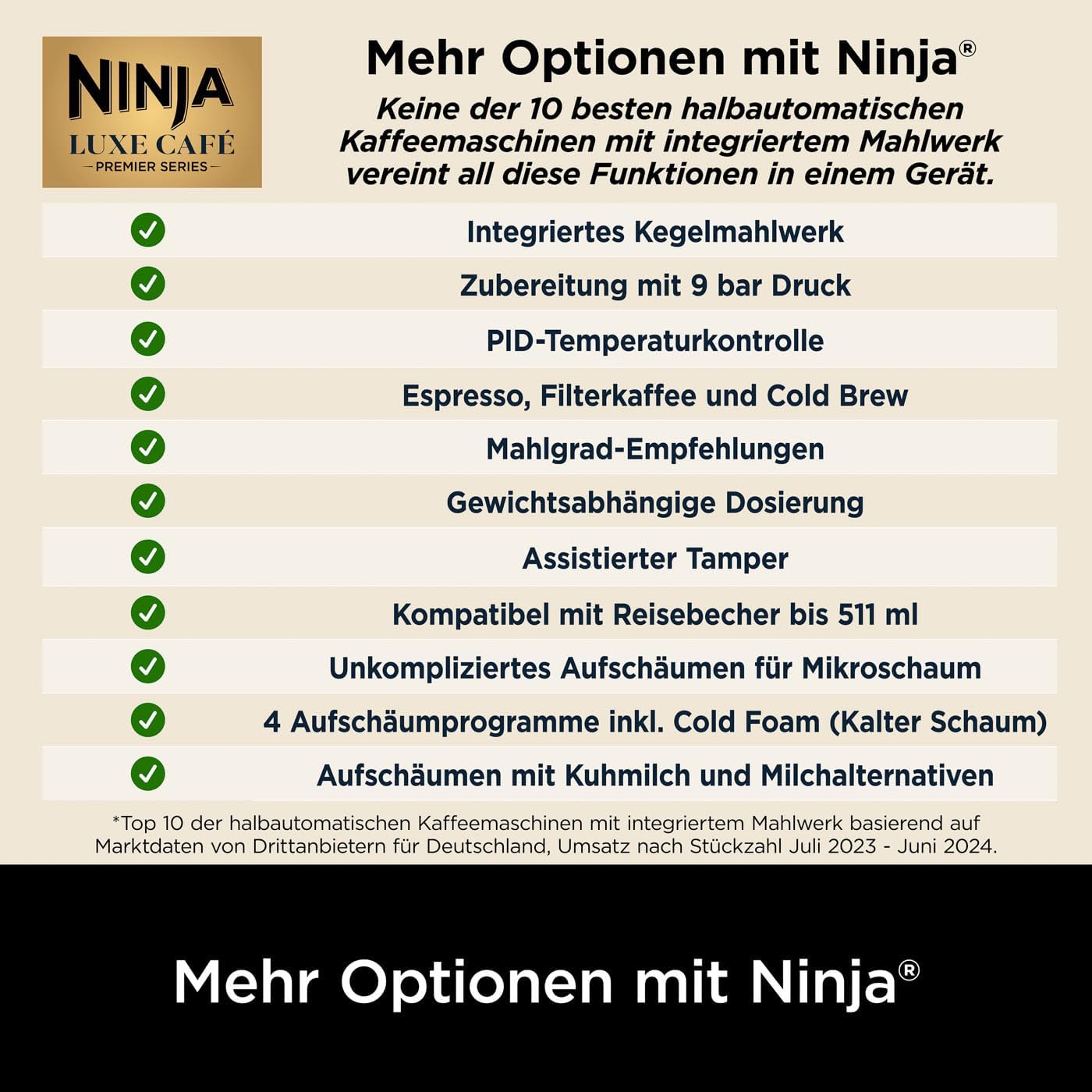 Ninja Luxe Essential 2-in-1-Kaffeemaschine mit Mahlwerk und Aufschäumer für Latte, Cappuccino & Espresso, einfache Handhabung, 2 Voreinstellungen zum Aufschäumen, Silber, ES501EU