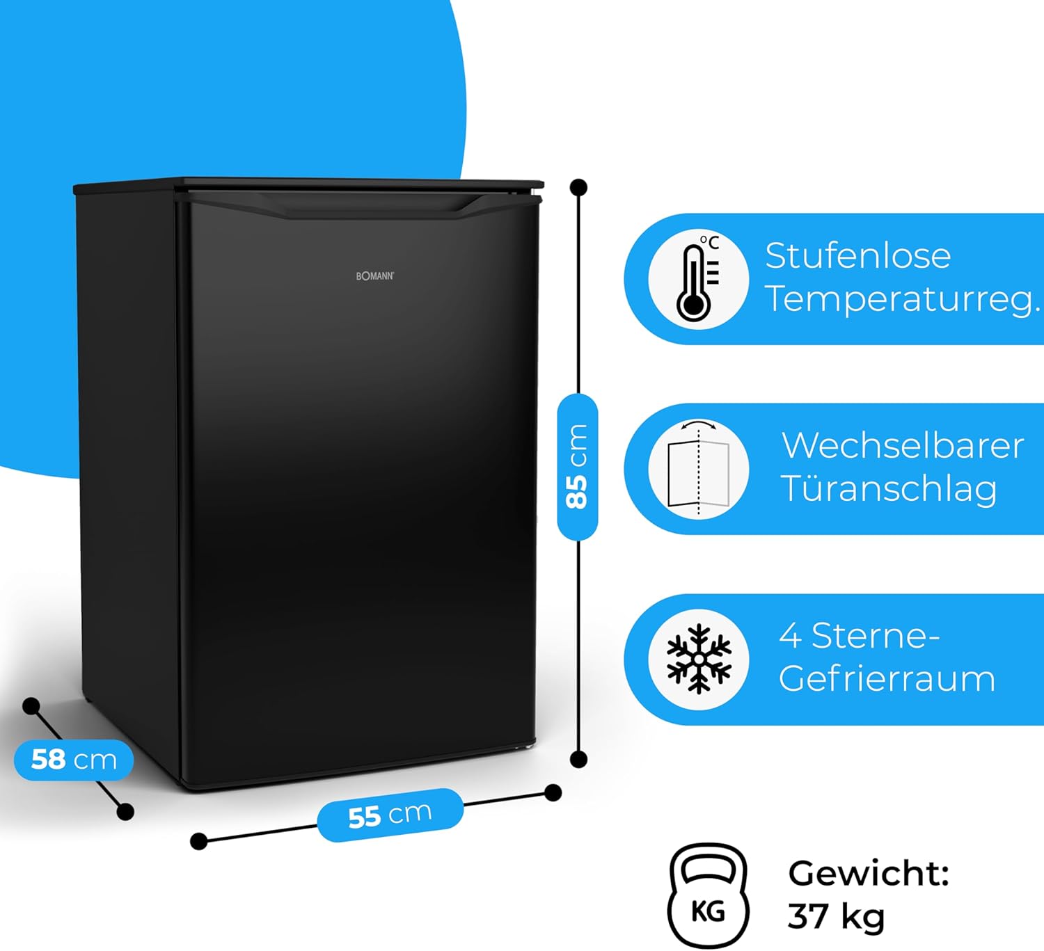 Bomann® Gefrierschrank 87L | Gefrierschrank klein mit Temperaturbereich ≤ -18°C | 3 Schubladen | Tiefkühlschrank mit wechselbarem Türanschlag | Freezer Tiefkühlschrank klein GS 7253 weiß