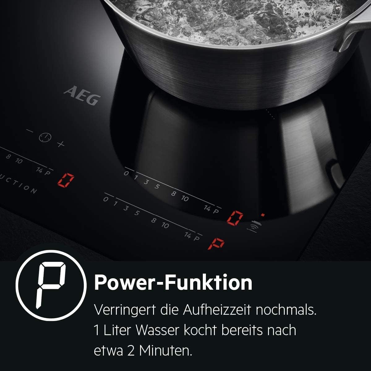 AEG IKE84441XB Autarkes Kochfeld / Herdplatte mit Touchscreen, Topferkennung & Hob²Hood-Funktion / Induktionskochplatte / 4 Kochzonen / Edelstahlrahmen / 80 cm Schwarz