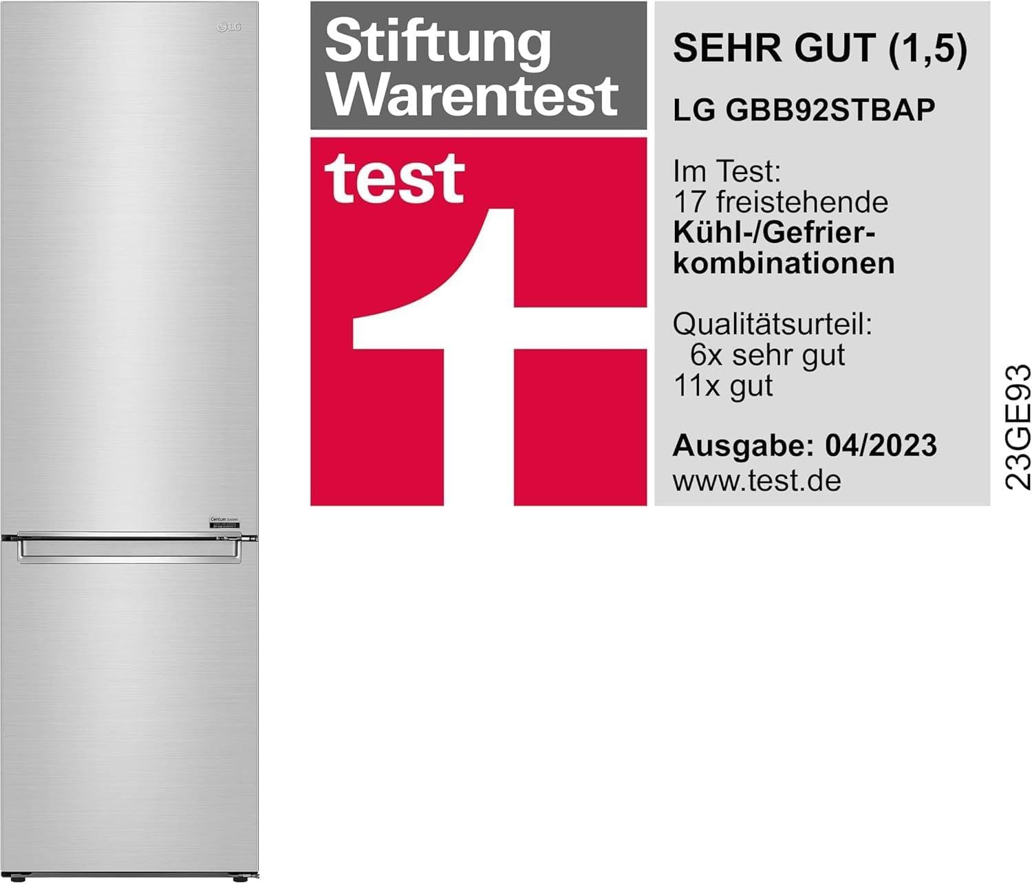 LG GBV22NCCEP Kühl-/Gefrierkombination – Smart Inverter Compressor, Total No Frost, Modern Flat Door Design, Matt Schwarz Metallic, Energieeffizienz A
