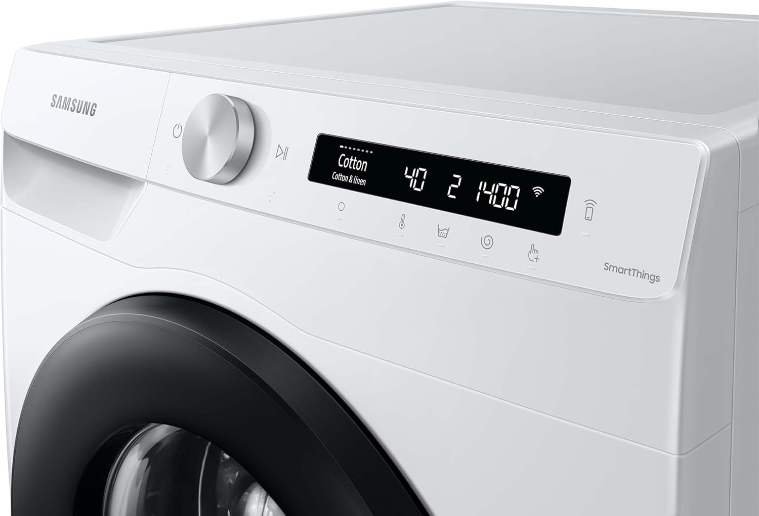 Samsung WW90T504AAWCS2 Waschmaschine, 9 kg, 1.400 U/min, Extra energiesparend, EEK: A (-10 %), AI Ecobubble, AI Control, SmartThings App und AI Energy Mode, Hygiene-Dampfprogramm, Weiß