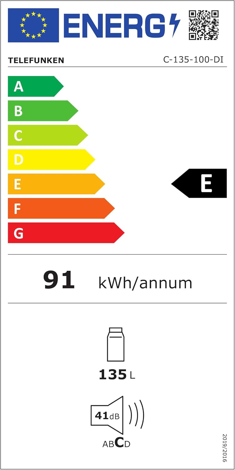 TELEFUNKEN Kühlschrank ohne Gefrierfach | Freistehend | 135 Liter Nutzinhalt | Kühlschrank klein mit Gemüsefach | LED-Beleuchtung | Türanschlag wechselbar | C-135-100-W weiß