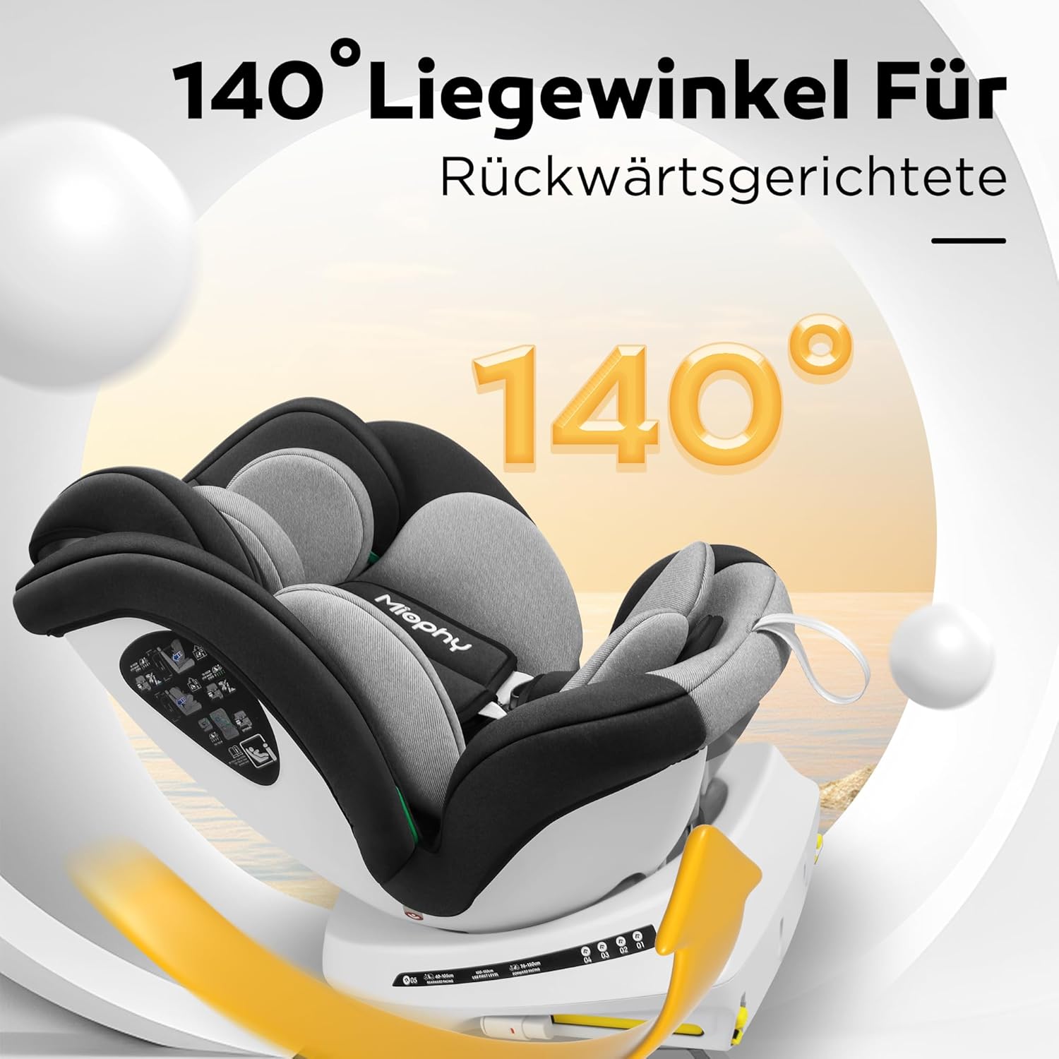 Miophy I-Size 360°drehbar Kindersitz, Gruppe 0+1/2/3, 0-12 Jahre, 40-150 cm, Baby Autositz mit isofix
