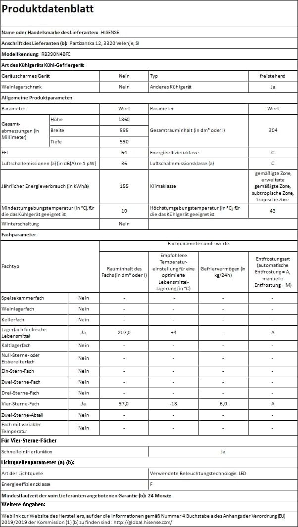 Hisense RB327N4AD2 Kühl-Gefrierkombination/ NoFrostPlus/ Multiflow 360°/ HolidayMode/ FreshZone/ 182,4 cm/ Kühlteil 171 l/ Gefrierteil 85 l/ 41 dB/ 287 kWh/ Jahr/ Edelstahl-Look