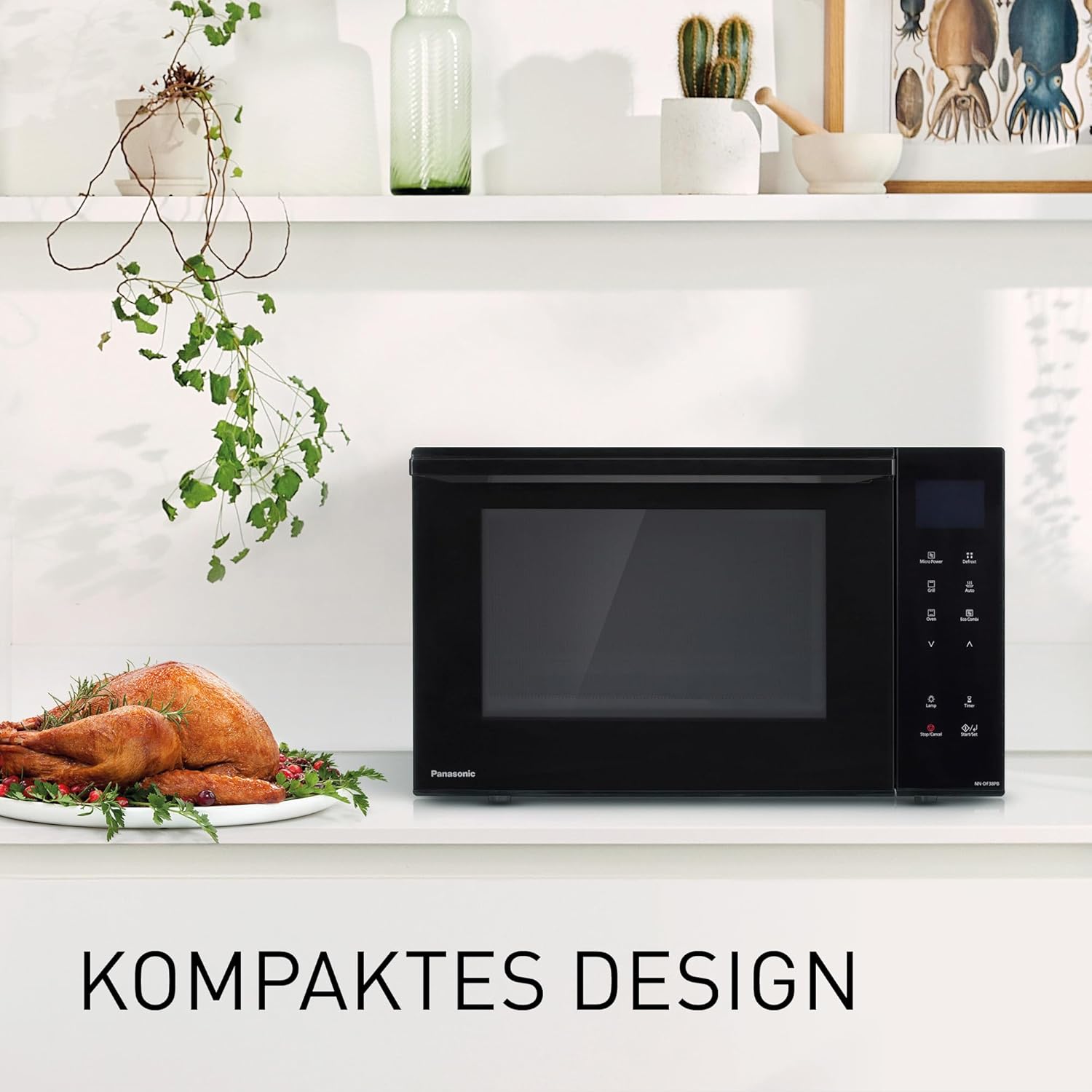 Panasonic NN-DF38PBEPG Kombi-Mikrowelle & Grill, 1000 W, 23 l, Inverter-Tech, Eco Kombi Modus, Flachbett, 16 Auto-Programme & Auftau-Modi, emailliertes Blech, Gitterrost, leichte Reinigung, Schwarz