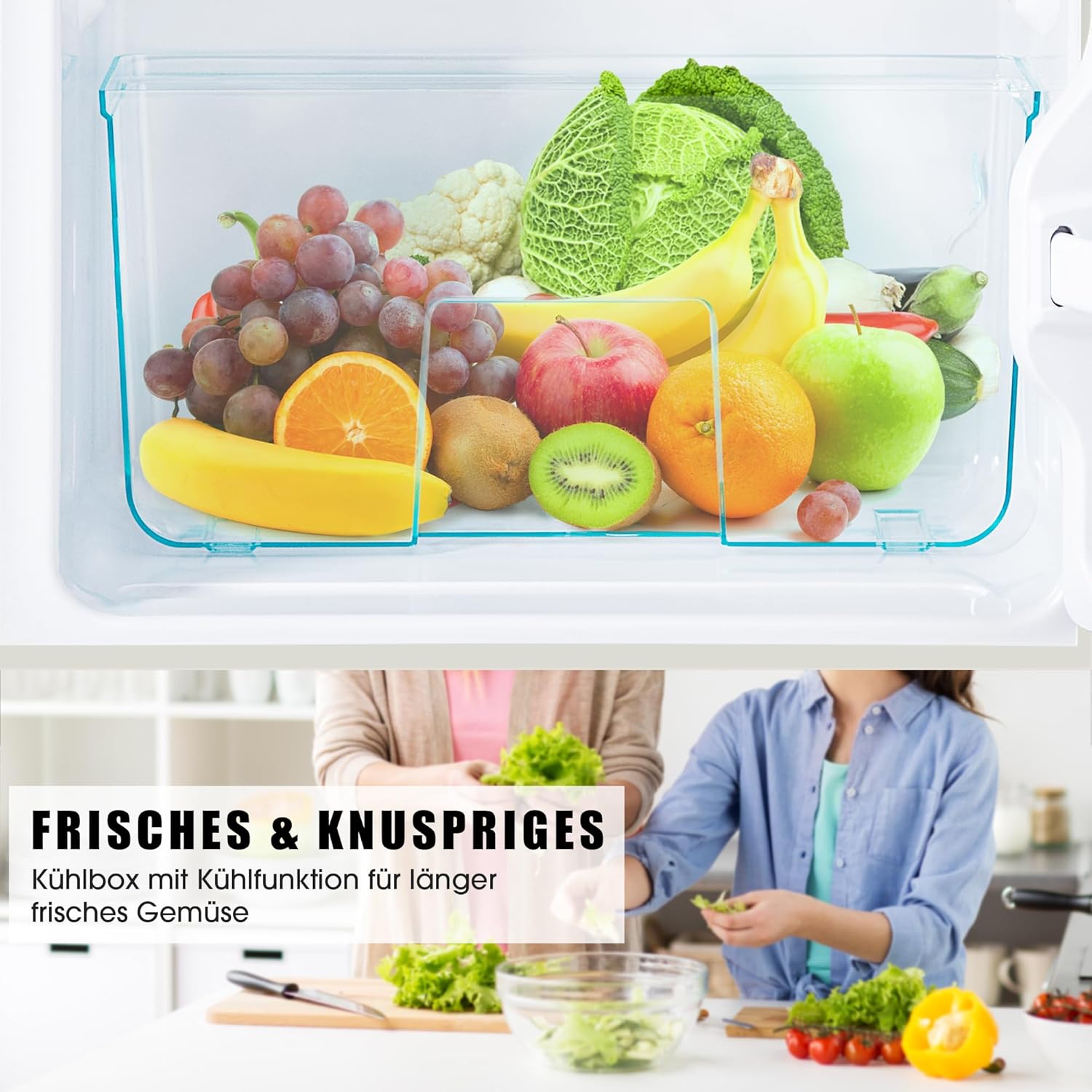 Merax Kühlschrank mit Gefrierfach, Kühl-Gefrierkombination, klein Kühlschrank mit 51L und Gefrierschrank 21L, Leise, LED, Glasablagen, Gemüsefach, Türablagen, für Küche, Wohnzimmer, Büro, Schwarz