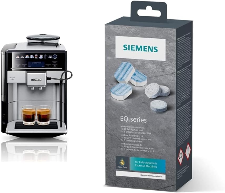 SIEMENS Kaffeevollautomat EQ6 plus s700 TE657503DE, für viele Kaffeespezialitäten, Milch-Aufschäumdüse, Keramikmahlwerk, Doppeltassenfunktion, Antikalk, automatische Dampfreinigung, 1500 W, edelstahl