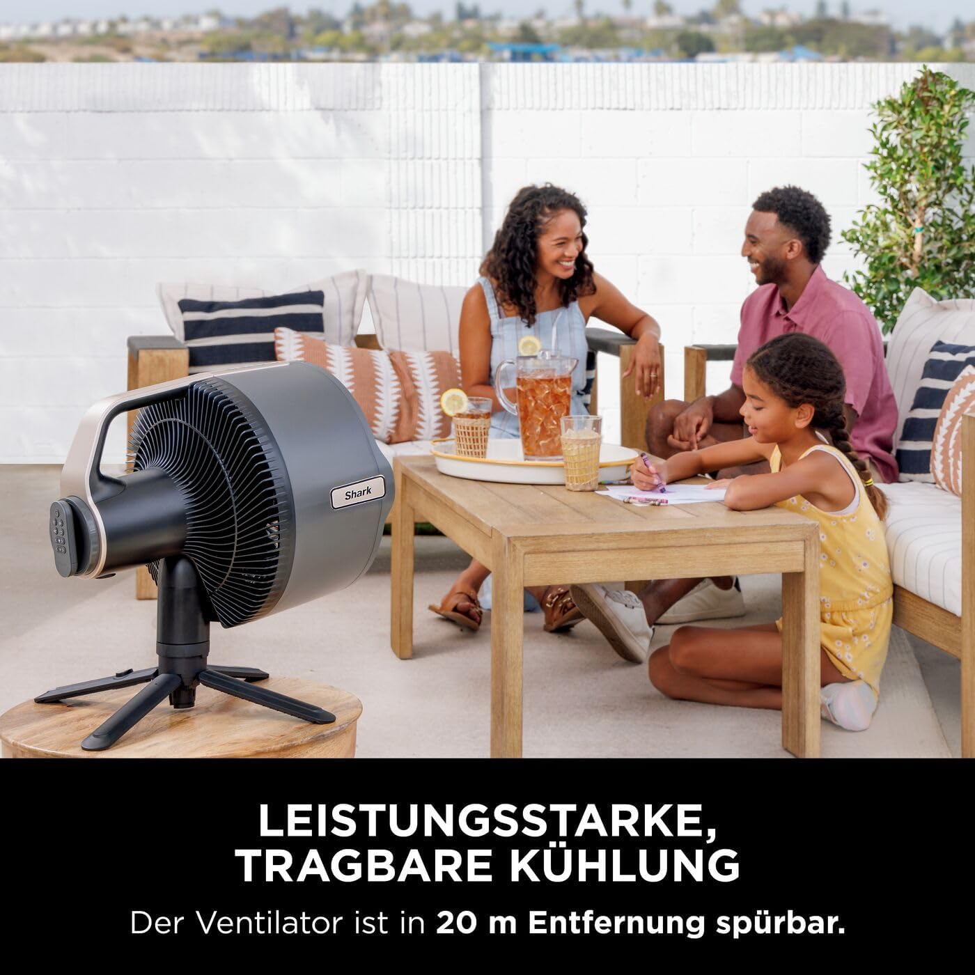 Shark FlexBreeze Ventilator Leise, Hybrid Ventilator Kabelgebunden & Kabellos, Tragbar, für Innen- und Außenbereich, UV- & Wasserbeständig, Ultraleistungsstark, Ultraleise, Weiß FA220EU
