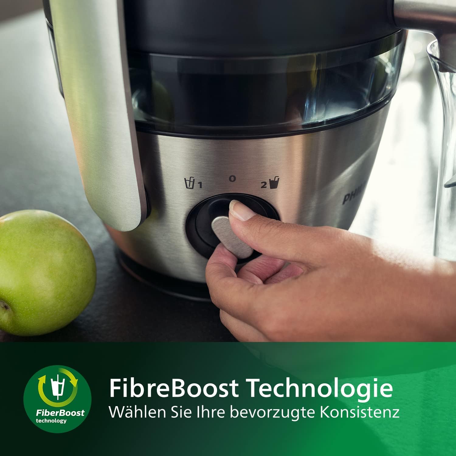 Philips Entsafter – 1100W, 2L, HomeID-Rezepte-App, XXL-Einfüllffnung, QuickClean (HR1921/20), 25 x 43.2 x 29.6 cm, Edelstahl