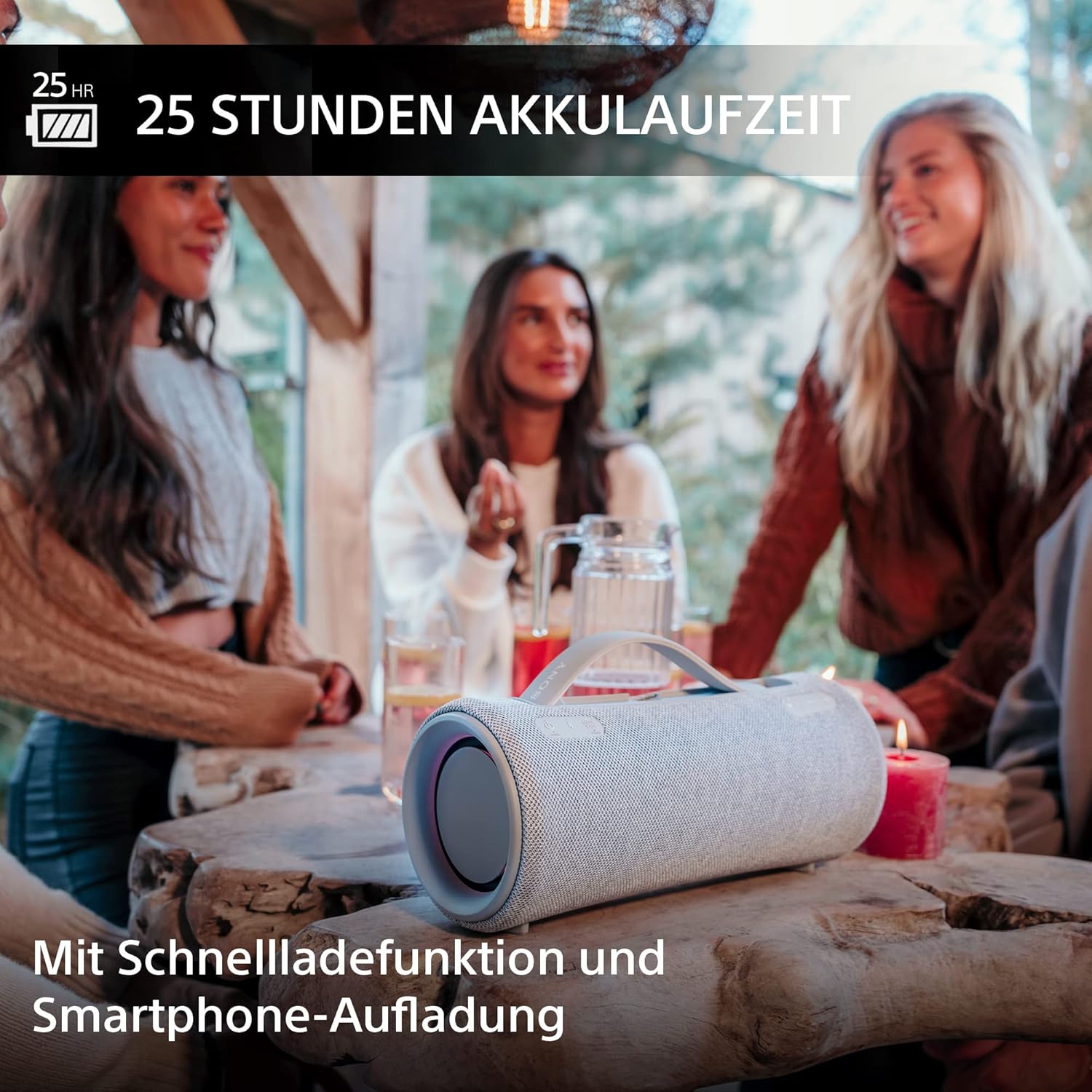 Sony SRS-XG300 - Tragbarer kabelloser Bluetooth-Lautsprecher mit starkem Partysound und Beleuchtung - wasserdicht, 25 Stunden Akkulaufzeit, Smartphone und Schnellladefunktion - Schwarz