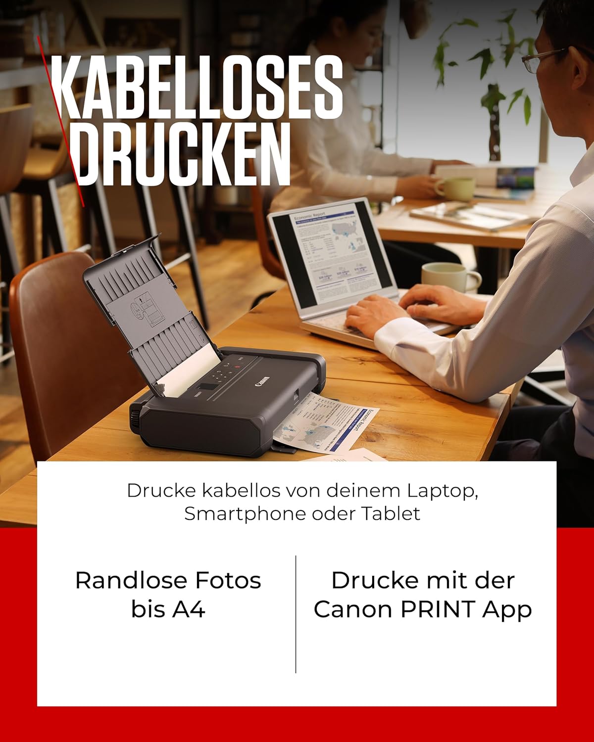 Canon PIXMA TR150 mobiler Drucker mit Akku (WLAN, Cloud, AirPrint, 4.800 DPI x 1.200 DPI, Highspeed USB Typ C, OLED-Display, Tintenstrahldrucker), schwarz