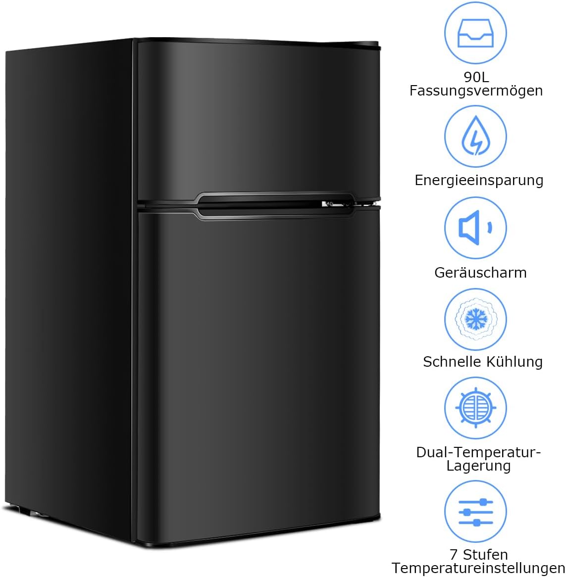 GOPLUS Kühlschrank mit Gefrierfach - Kühl Gefrierkombination / 90L Gesamtnutzinhalt, 27L Gefrierteil/Thermostat einstellbar/LED Innenbeleuchtung/Türanschlag wechselbar (Weiß)