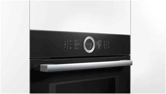 Bosch HMG7361B1, Serie 8 smarter Einbau-Backofen mit Mikrowellenfunktion, 60 x 60 cm, Made in Germany, Schwarz, Air Fry, Digitaler Bedienring, Touchdisplay, Automatikprogramme, Reinigungsunterstützung