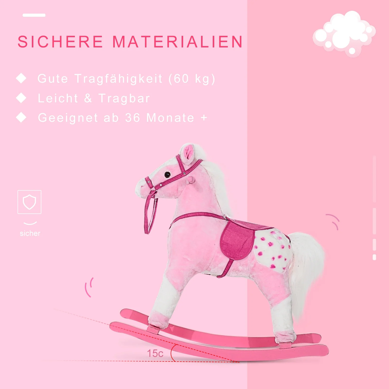 HOMCOM Schaukelpferd Schaukeltier mit Sound rosa