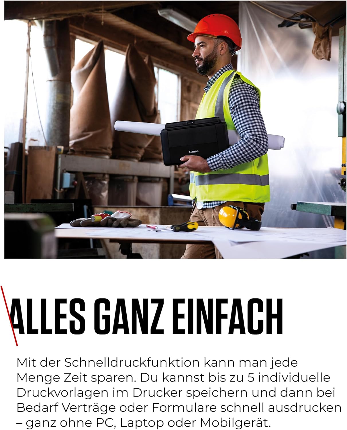 Canon PIXMA TR150 mobiler Drucker mit Akku (WLAN, Cloud, AirPrint, 4.800 DPI x 1.200 DPI, Highspeed USB Typ C, OLED-Display, Tintenstrahldrucker), schwarz