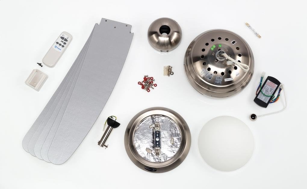 132 cm Deckenventilator Bendan 72220 mit Einzelleuchte und fünf Flügeln, Ausführung in seidenmattem Chrom mit Opalmilchglas